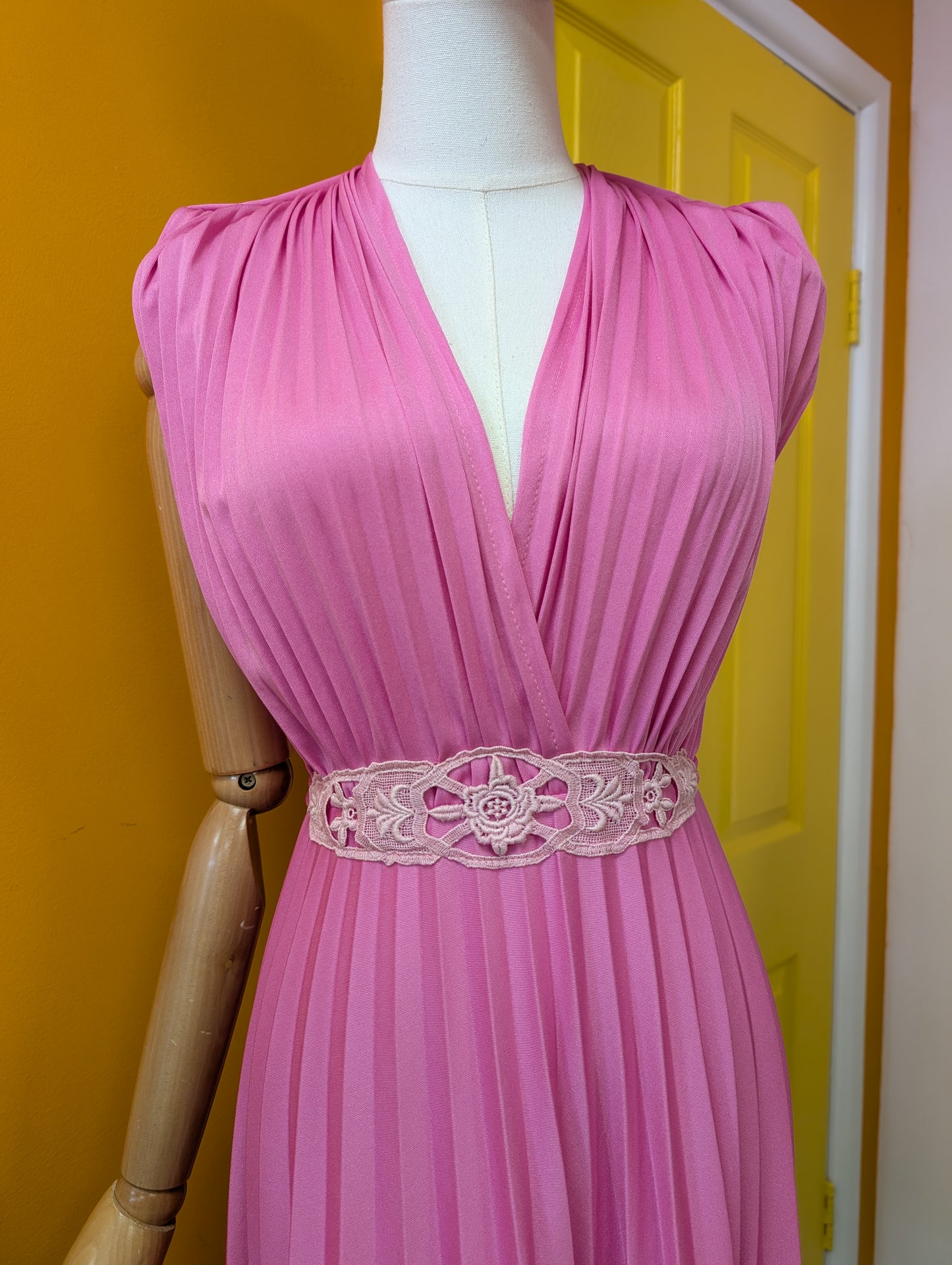 1970s pink pleated dress - S/8/10