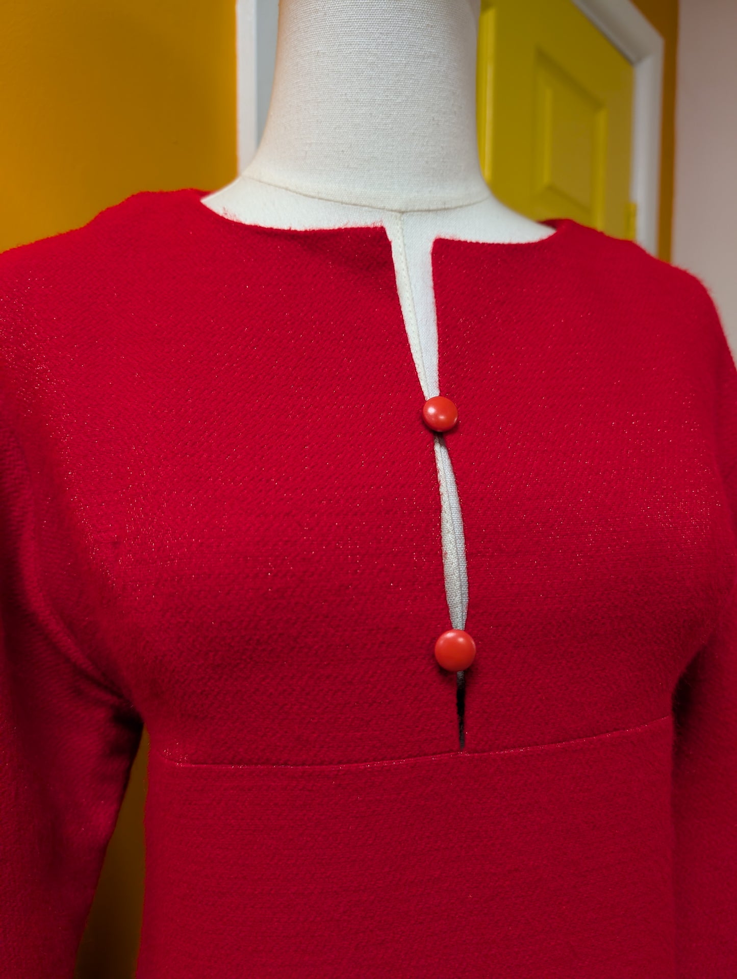 60s/70s Polly Peck red dress with details - S/8
