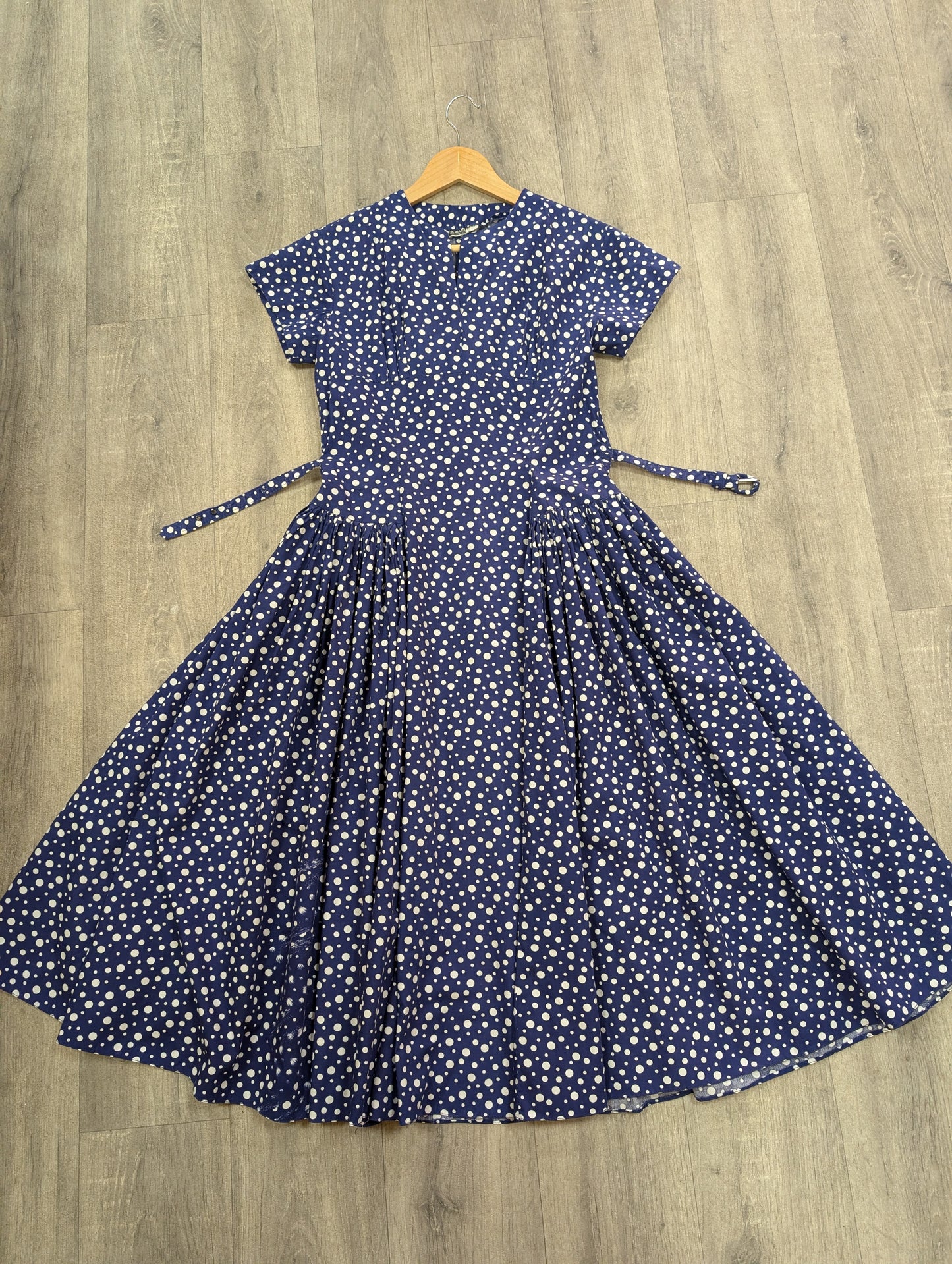 1950s 'A Diana Dress' navy/white polka dot cotton - S/8/10
