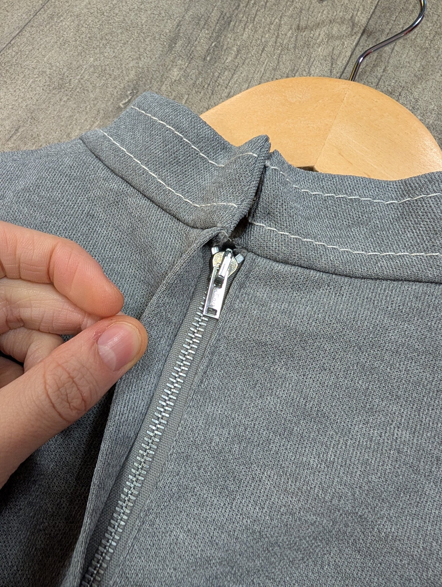 60s/70s grey dress & belt - S/8/10