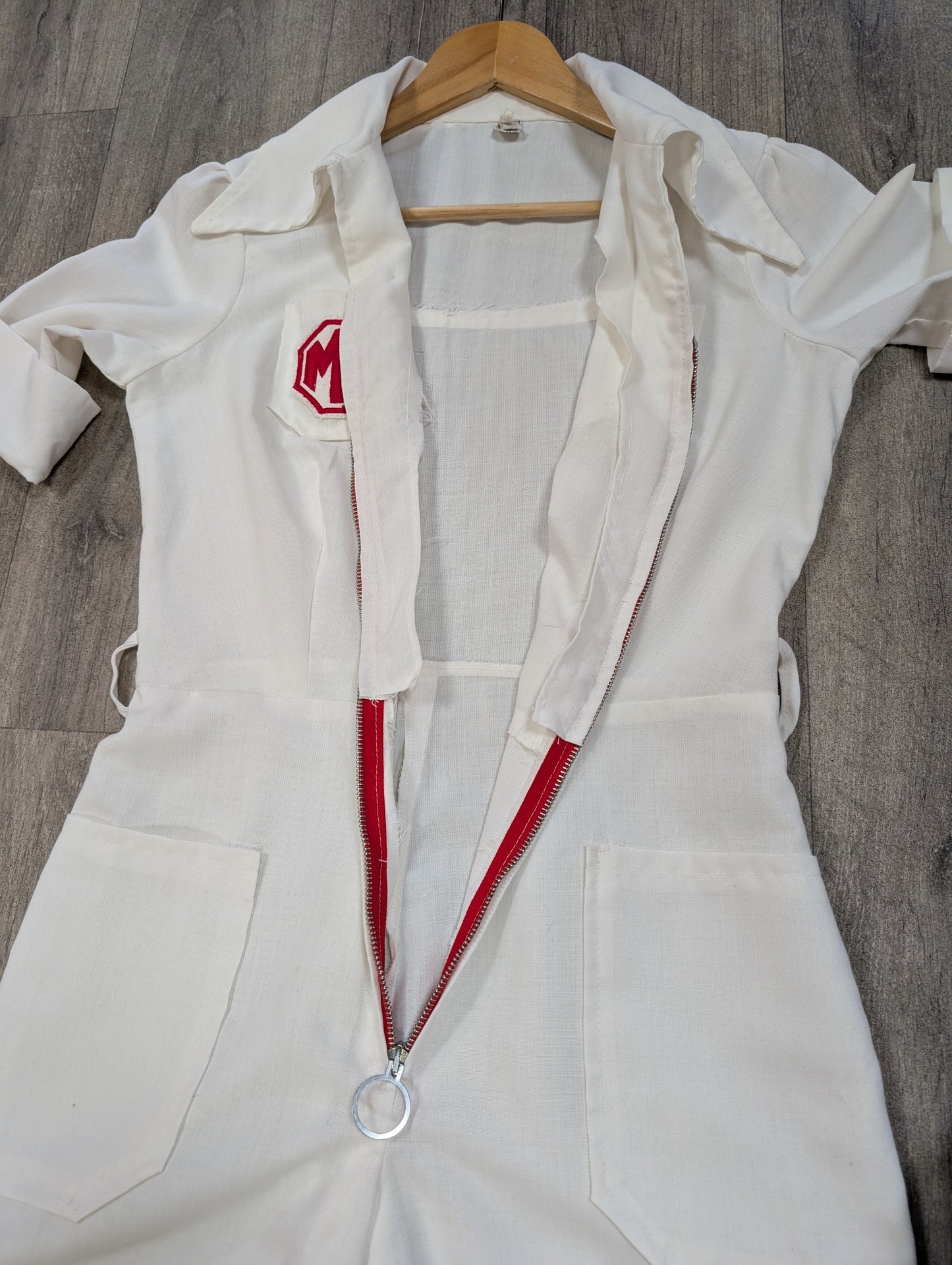 1970s white jumpsuit with MG patch - S/M/10/12
