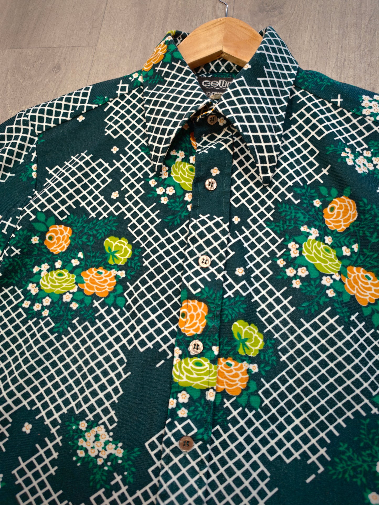 1970s Cellini floral dagger collar shirt