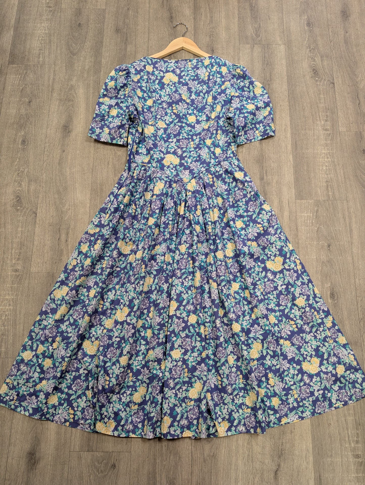 1980s Laura Ashley blue floral cotton dress - M/12