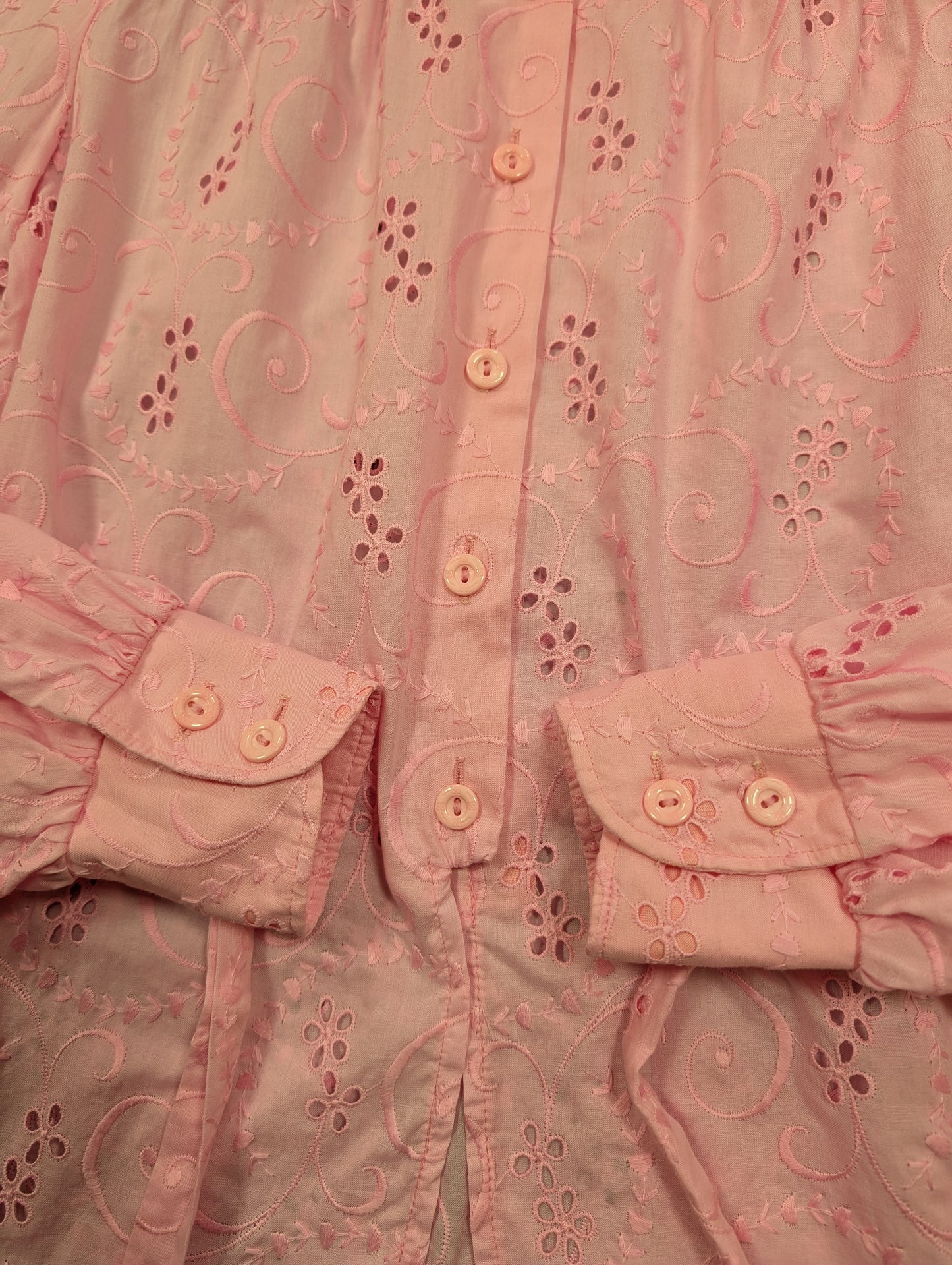 1970s pink broderie anglaise cotton blouse - XS