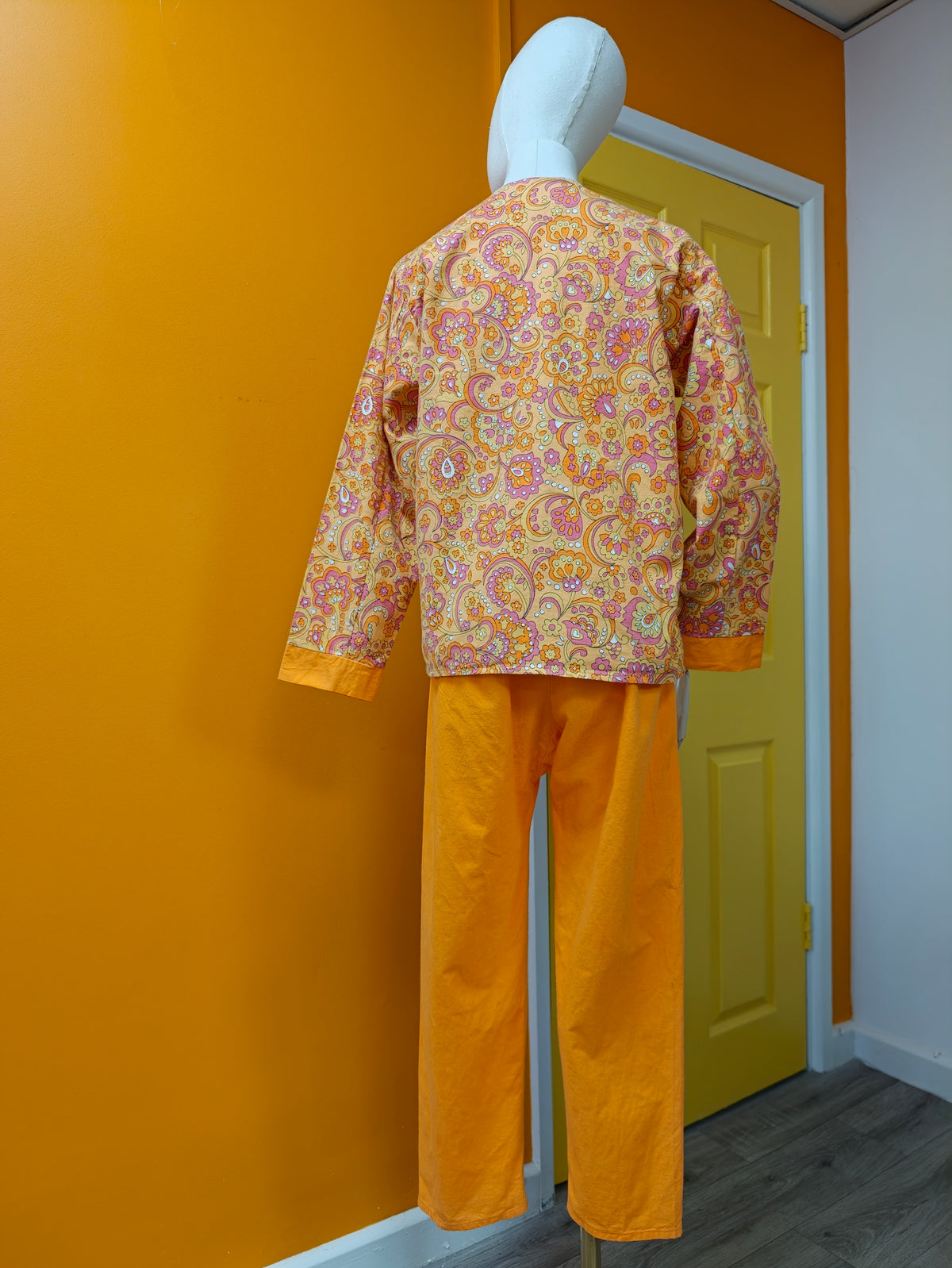 1960s psychedelic orange brushed cotton pyjamas - S