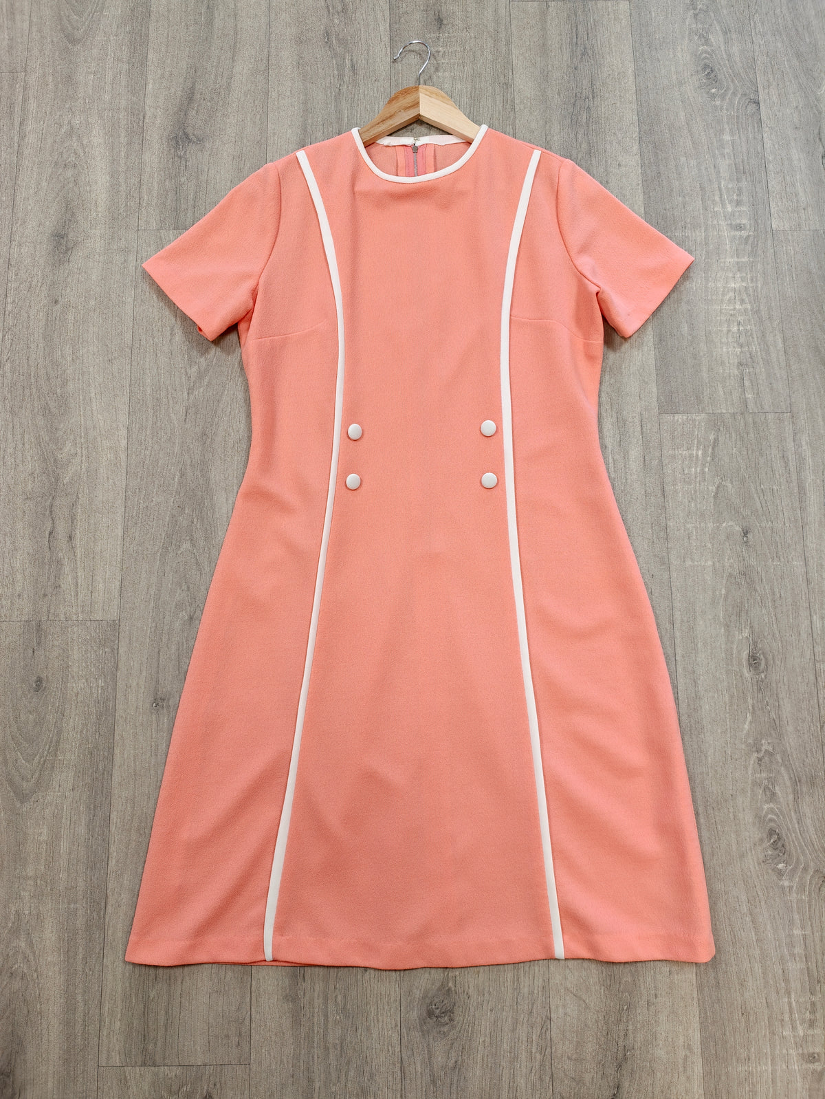 1960s pink & white crimplene dress - L/16