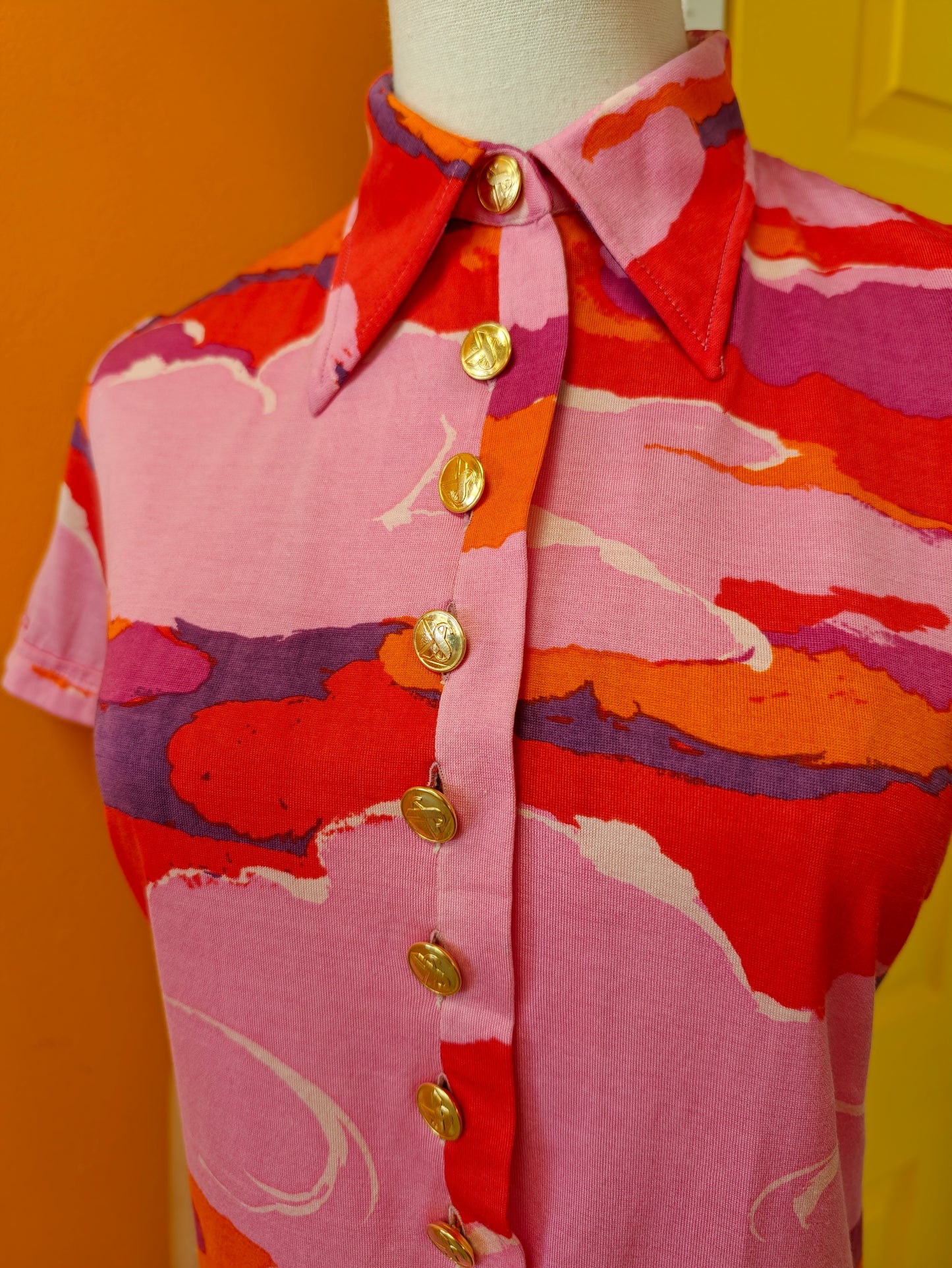 1960s Ken Scott psychedelic pink cotton dress - S/M