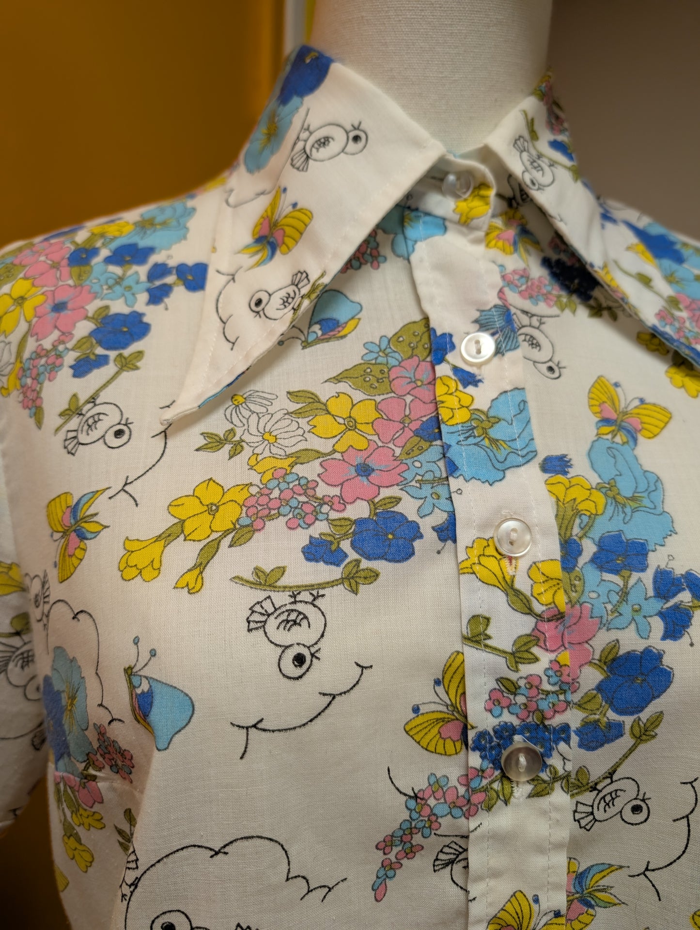 1970s novelty print dagger collar shirt - M/12/14