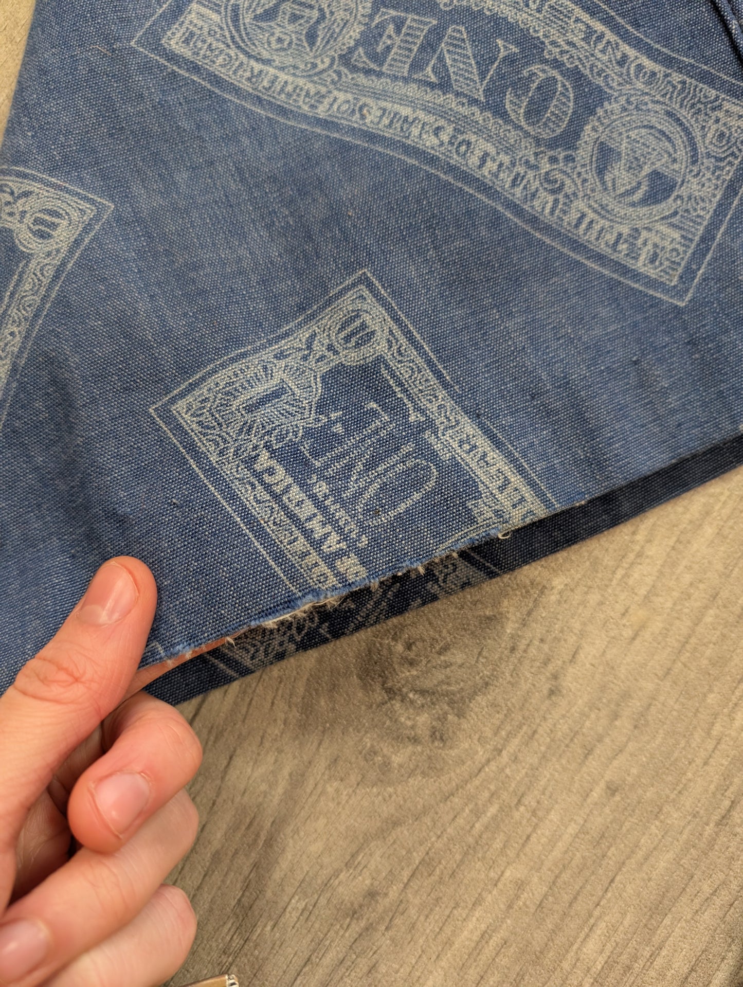 Epic 1970s Dereta novelty dollar bill print flares - 26"W 32"L