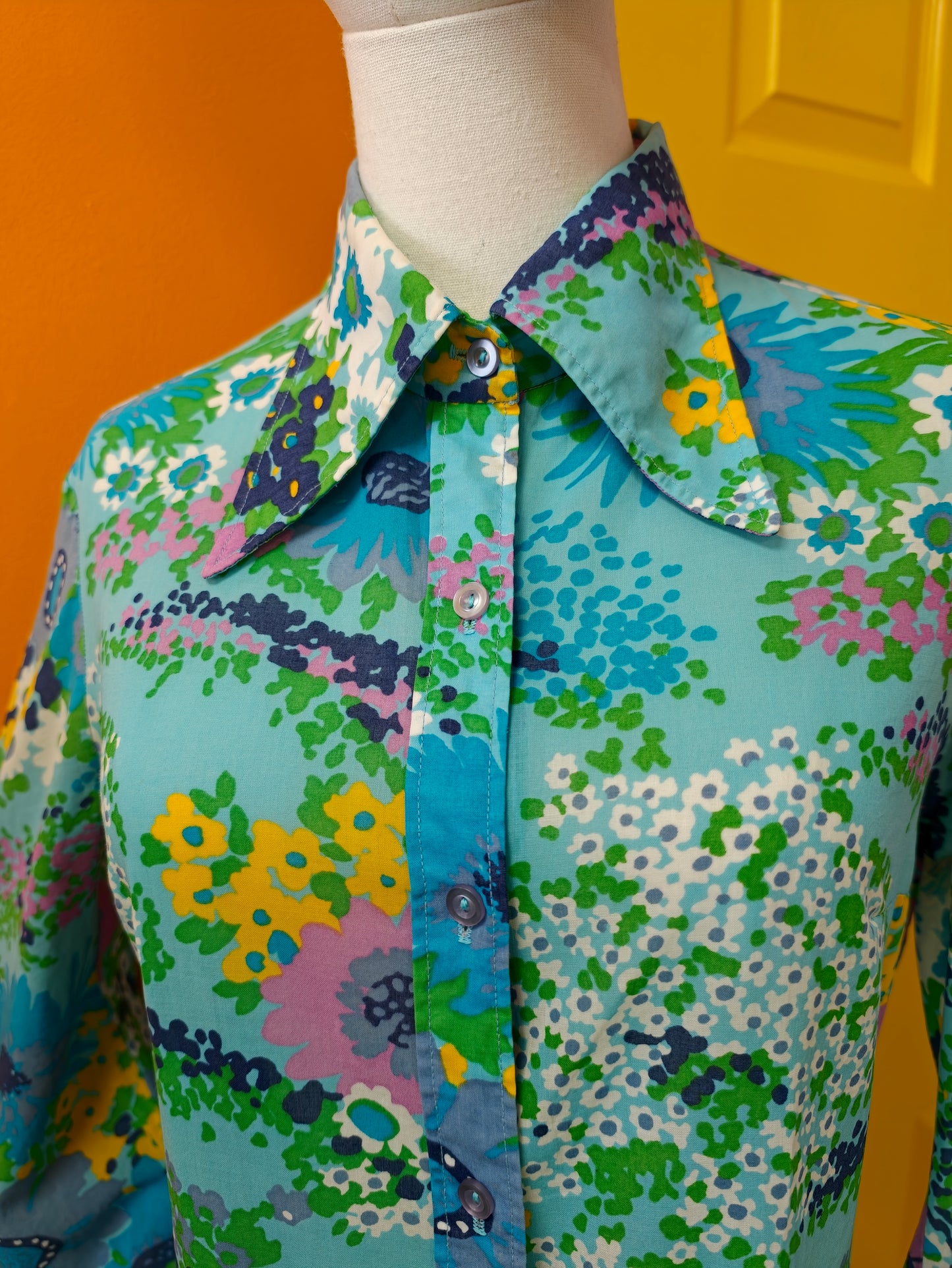 1970s St Michael floral cotton balloon sleeve shirt - M