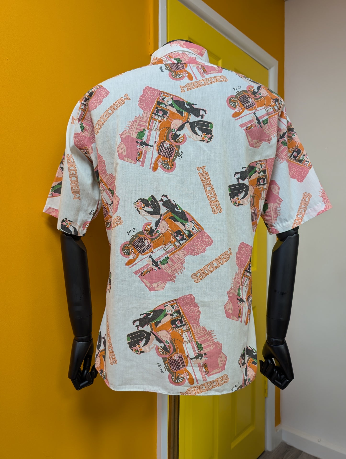 1970s Art Deco Mercedes novelty print shirt