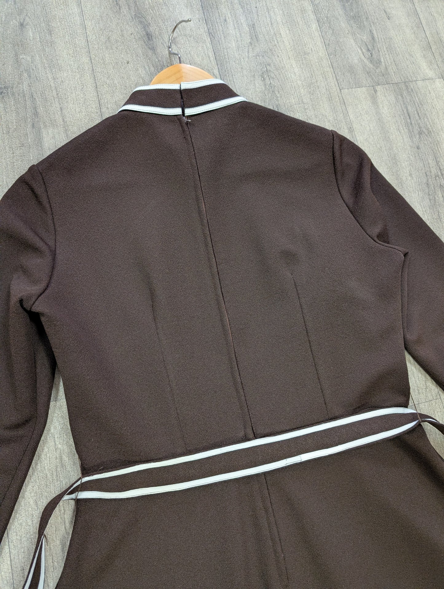 60s/70s brown crimplene dress - S/10