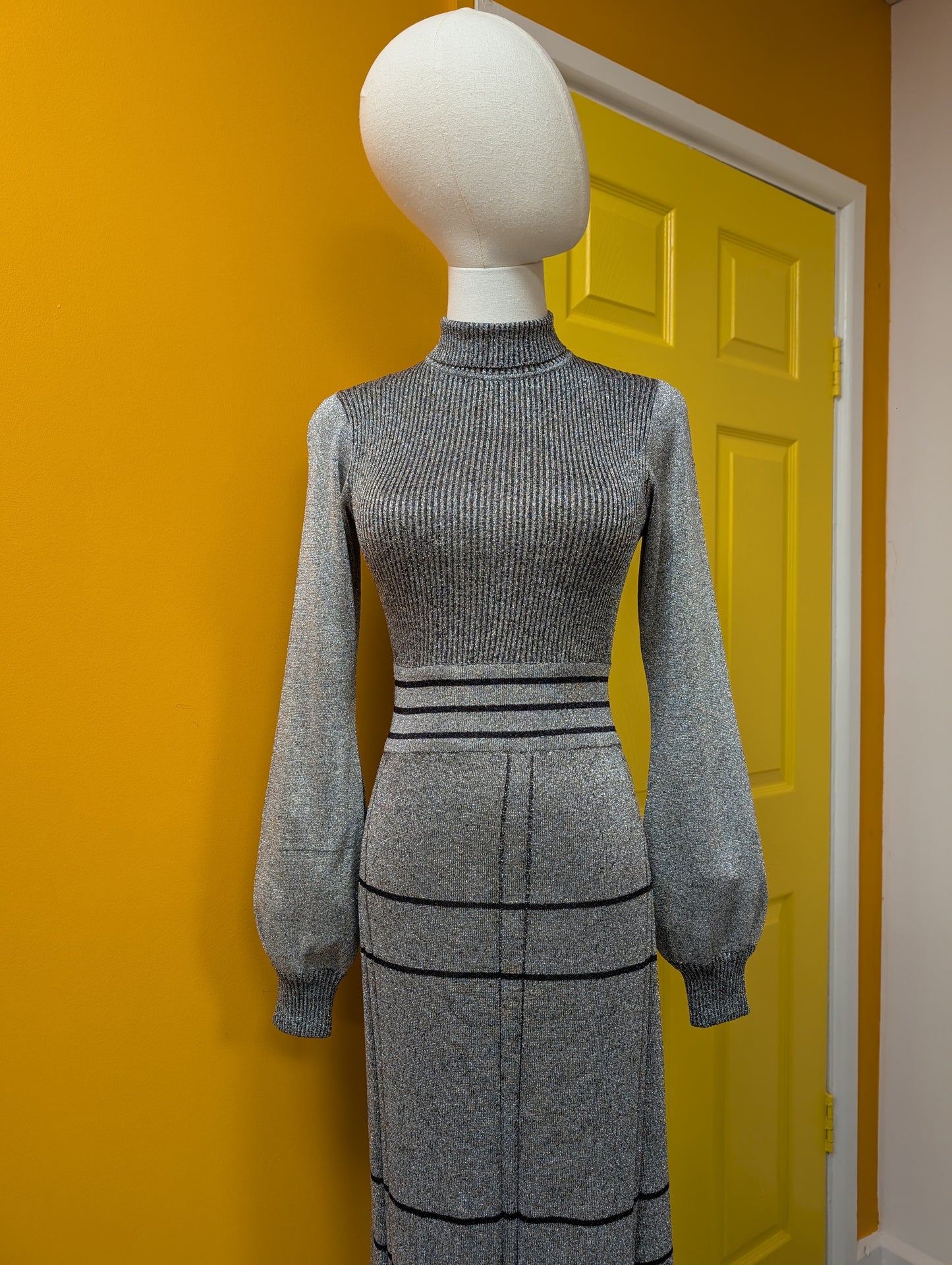 1970s Ian Peters silver lurex maxi dress - XS/6