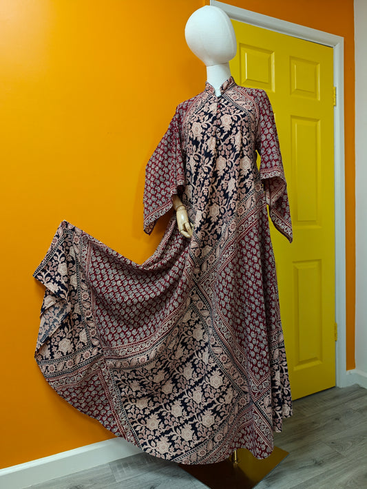 1970s Indian cotton block print maxi dress