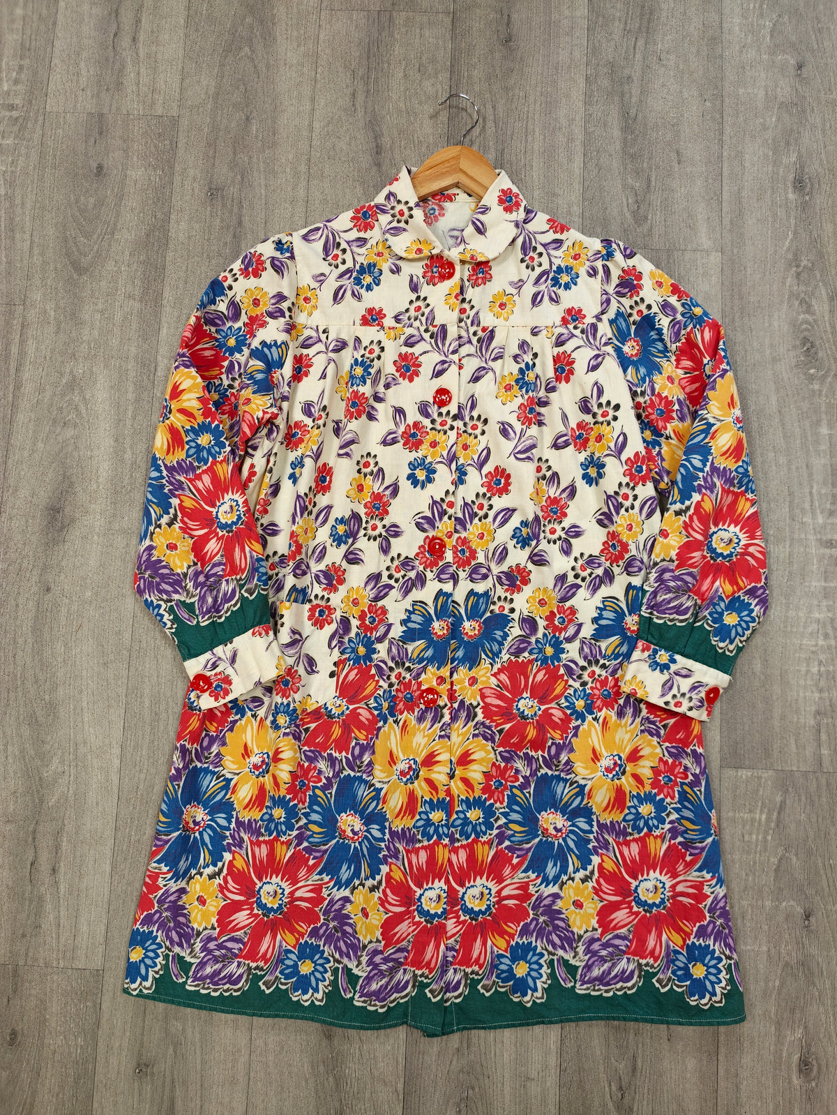 1940s floral cotton chore smock/housecoat