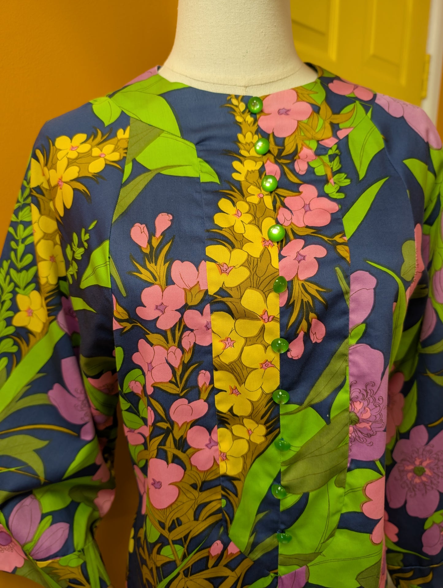 60s/70s floral cotton dress - M