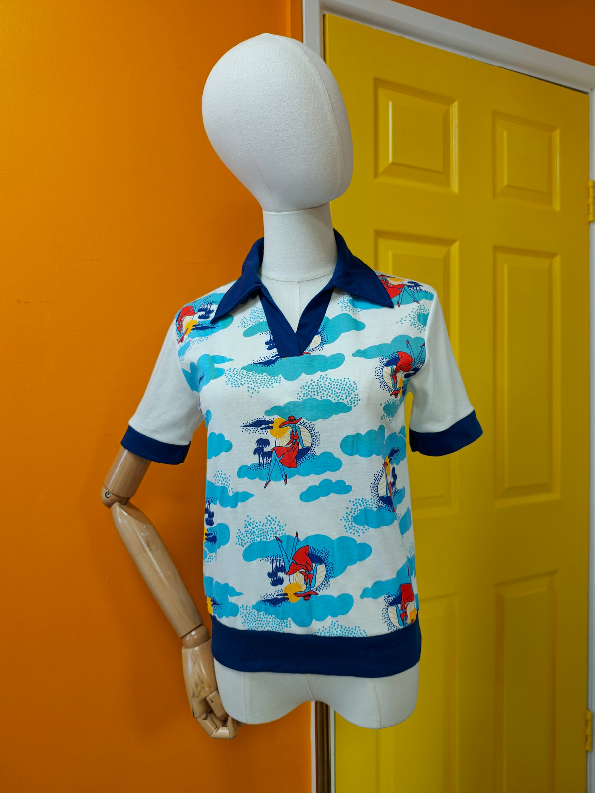 1970s novelty print top - S