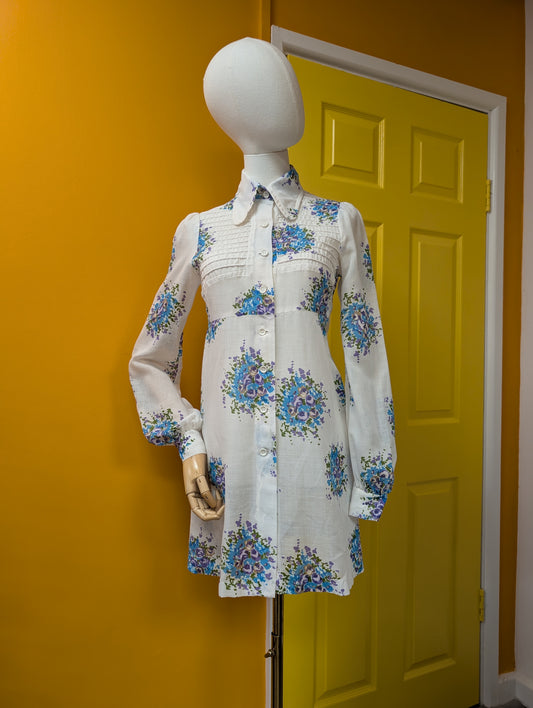 1960s sheer floral mini dress - XS/6