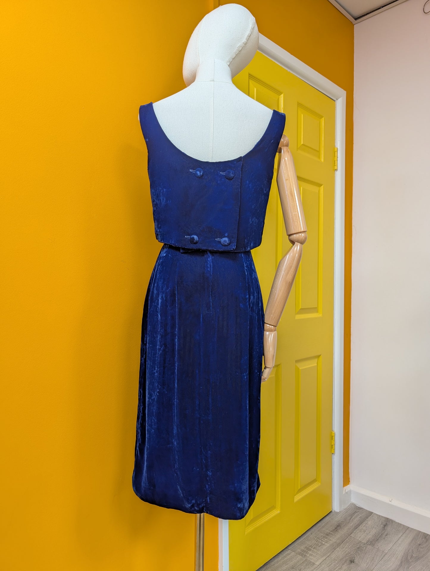 1960s Blanes blue velvet dress - S/8