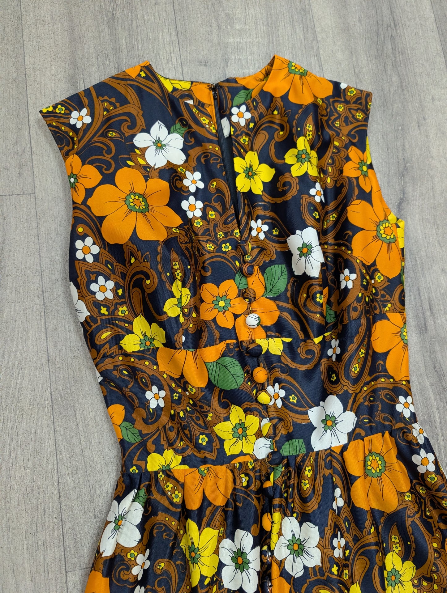 60s/70s Global orange floral maxi dress - XS/6