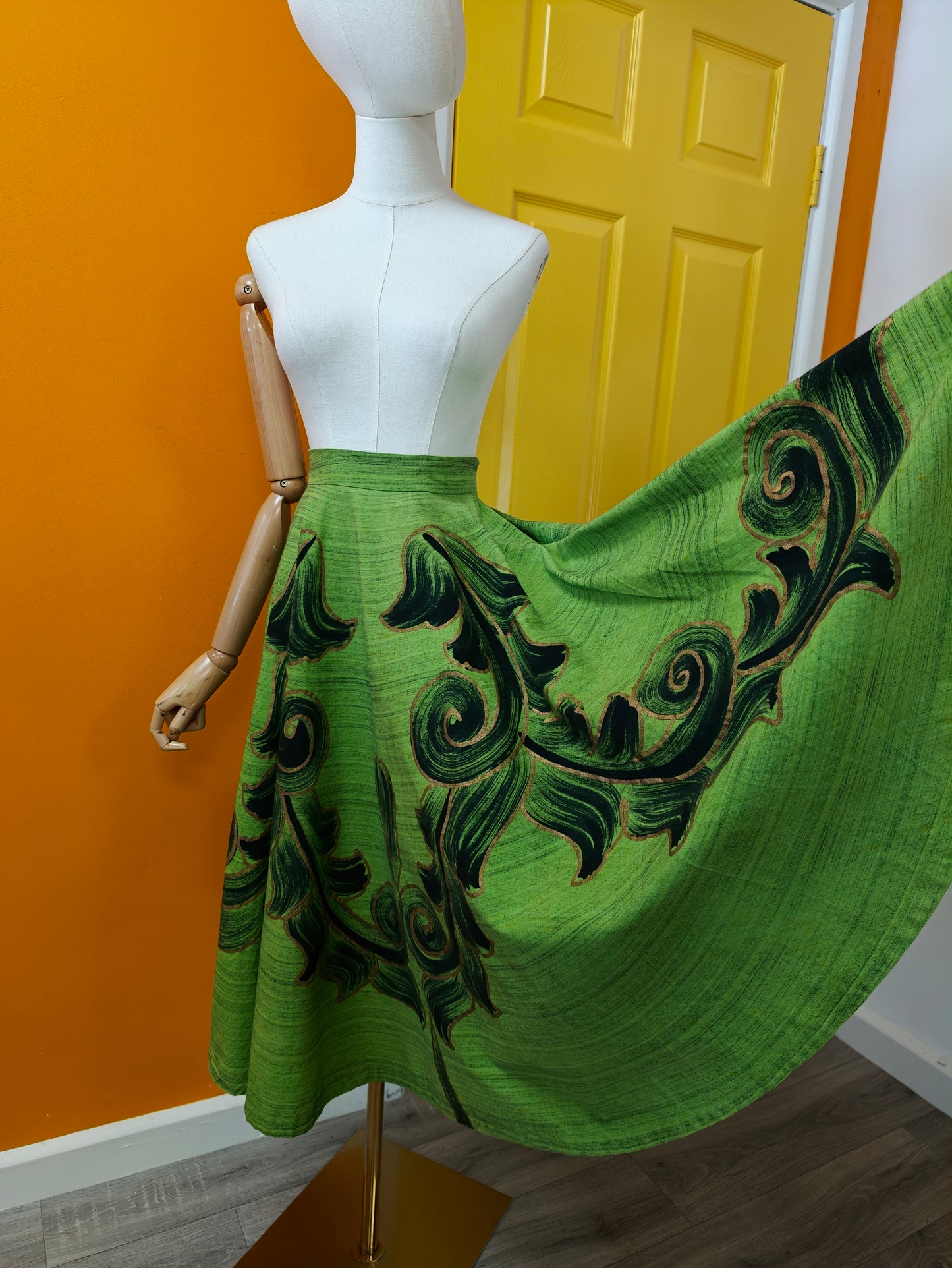 1950s Tel-Art hand painted Mexican full circle cotton skirt - XS/S