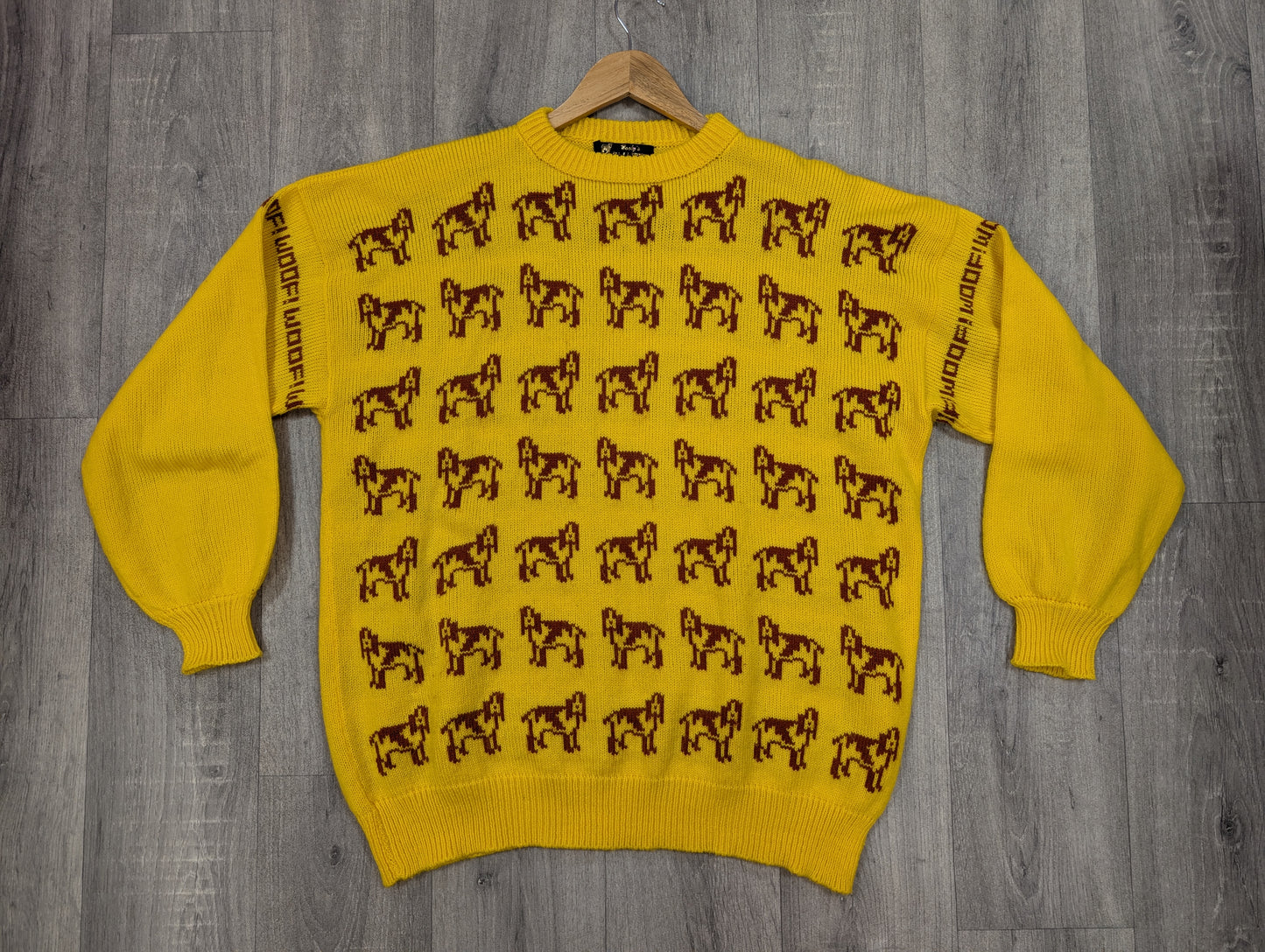 Woof! Yellow knitted dog jumper