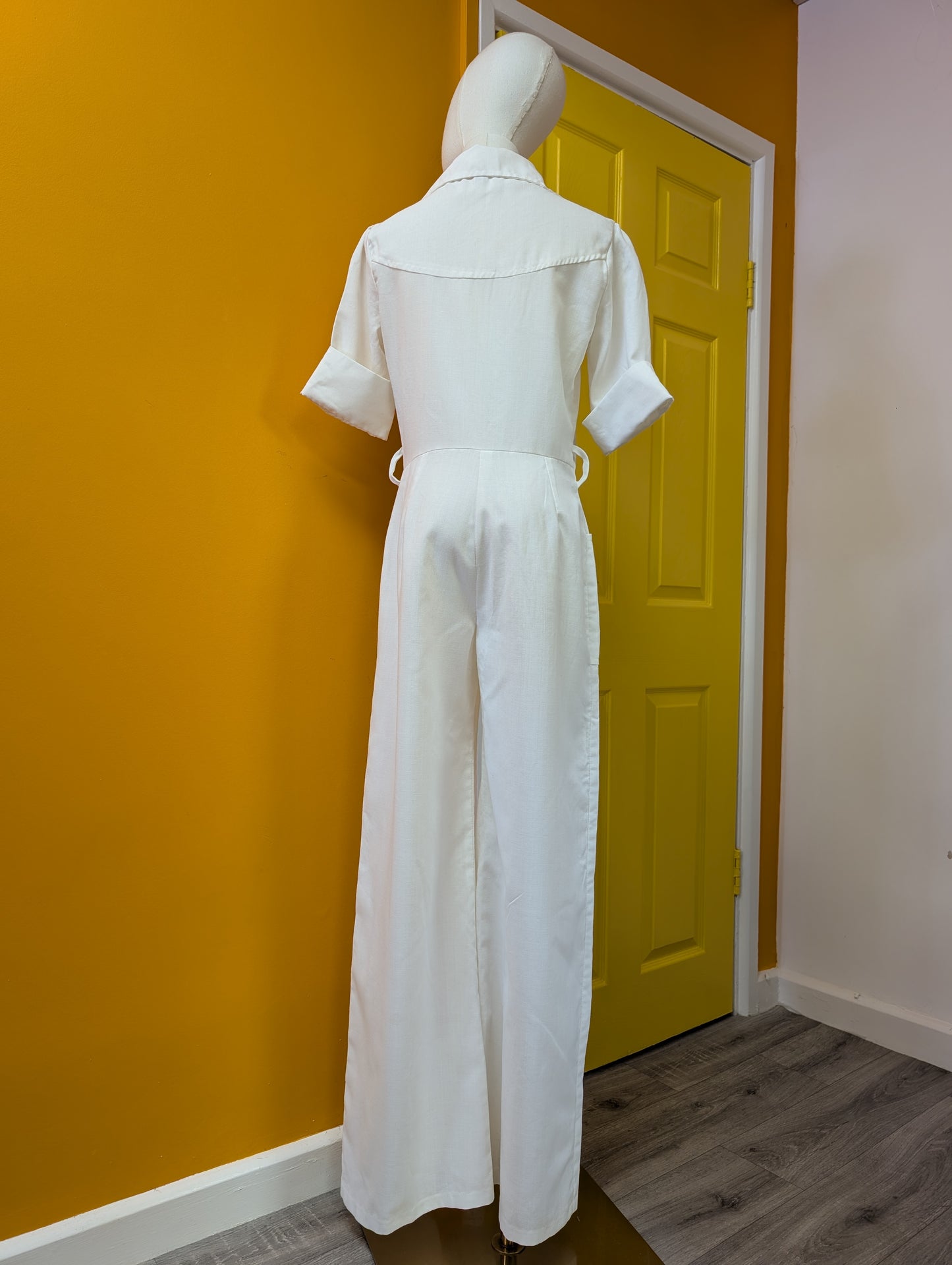 1970s white jumpsuit with MG patch - S/M/10/12