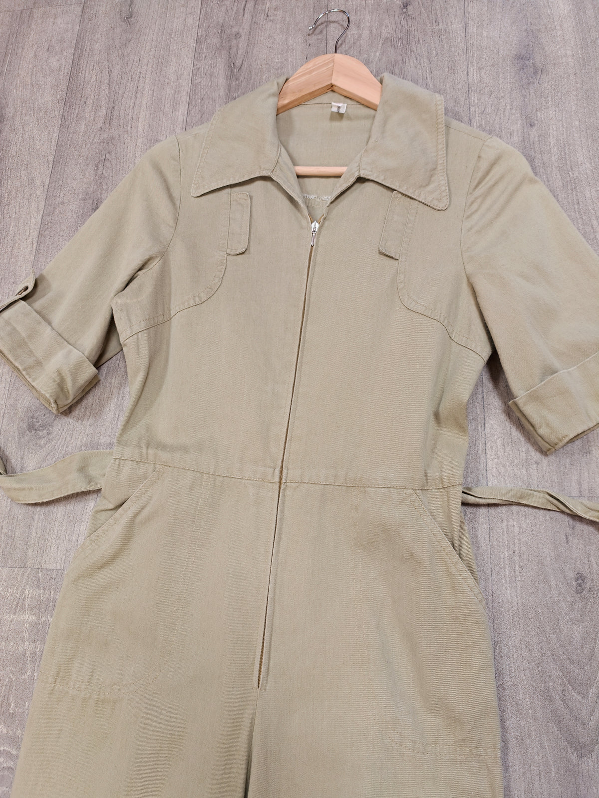 1970s khaki green jumpsuit - XS/S/6/8