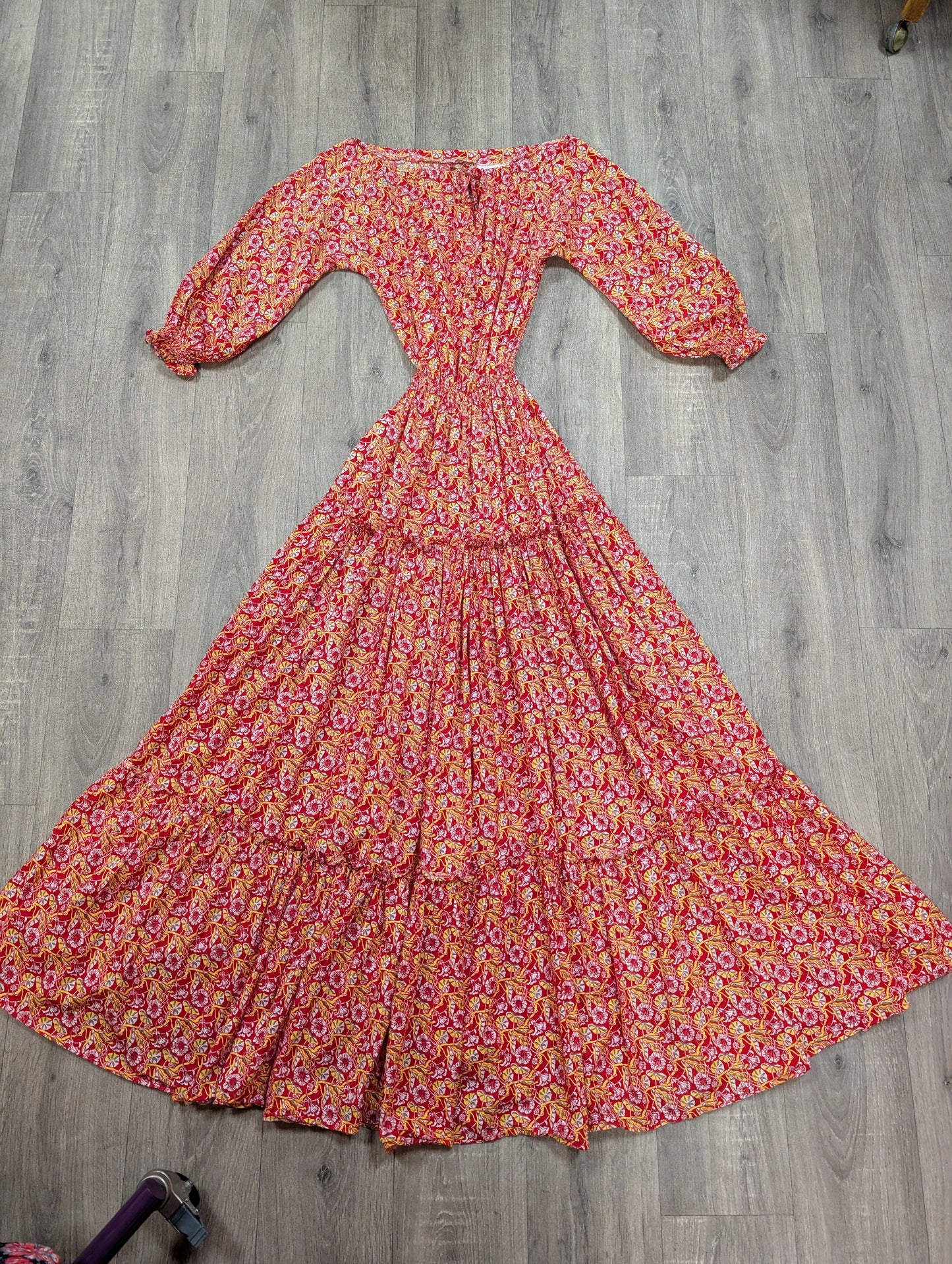 1970s Laura Ashley made in Wales red tiered maxi dress - S