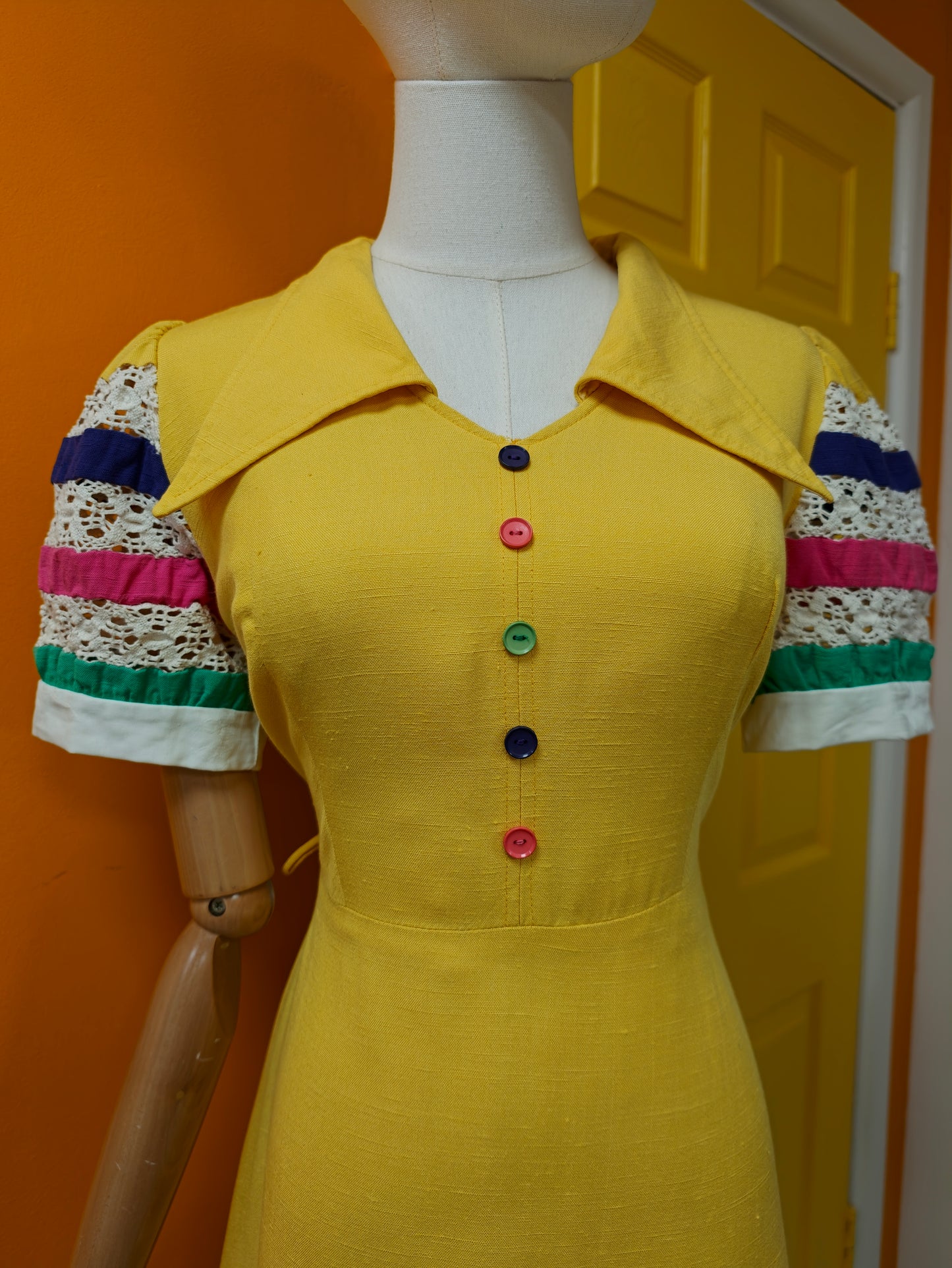 1970s yellow mini dress - S/10