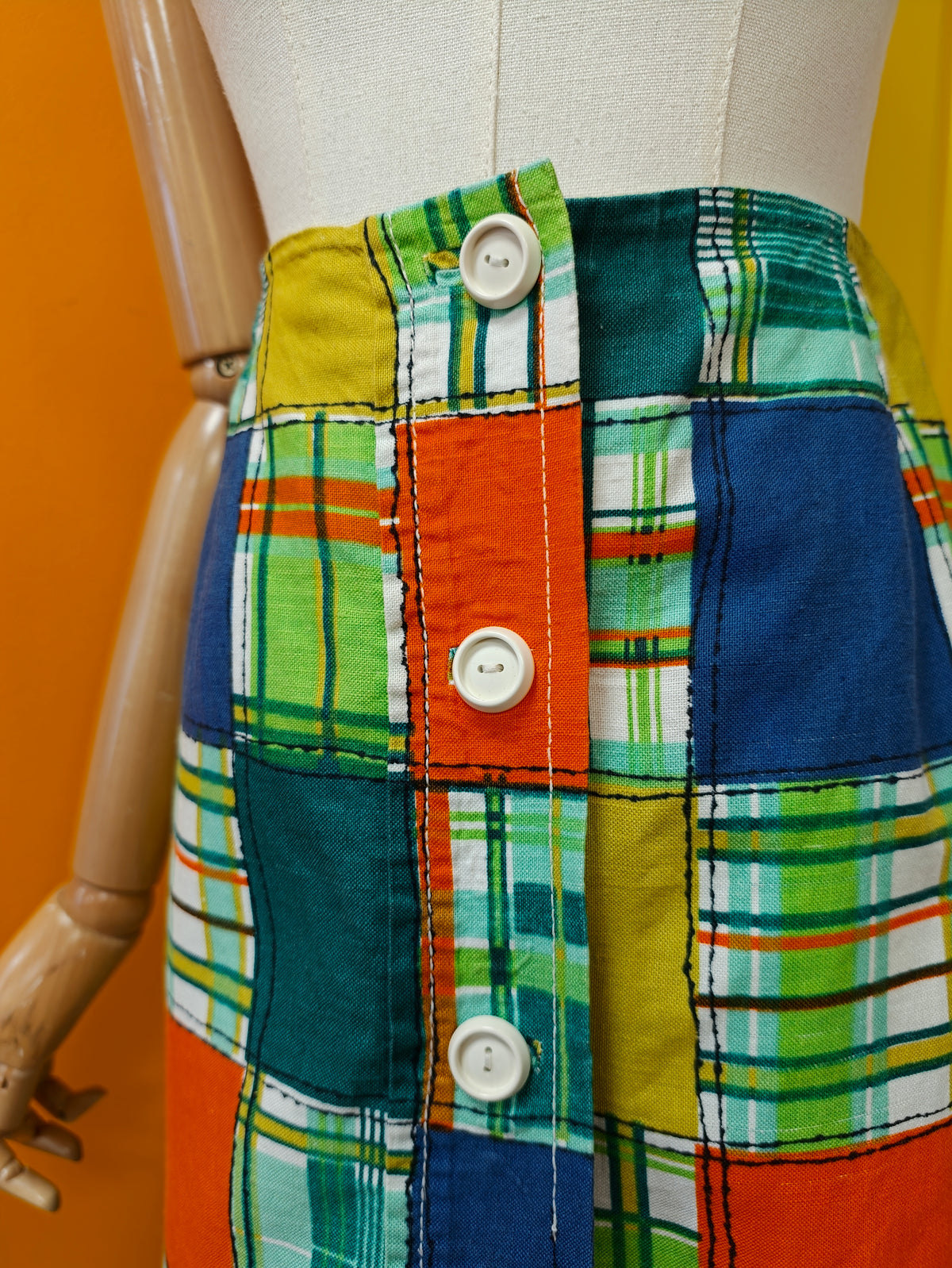 60s/70s patchwork print mini skirt - 24" waist