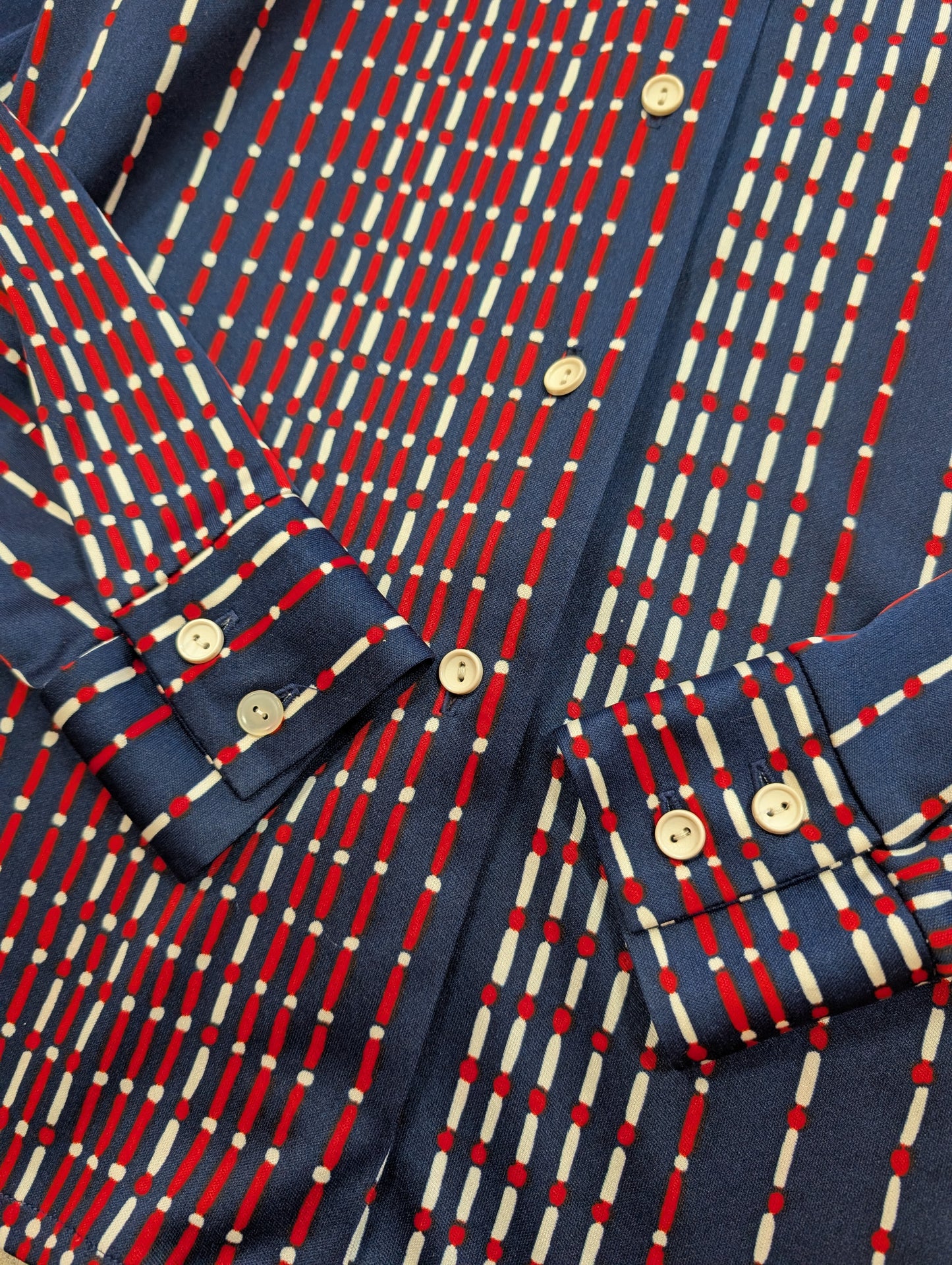 1970s Maxton red, white & blue dagger collar shirt - M