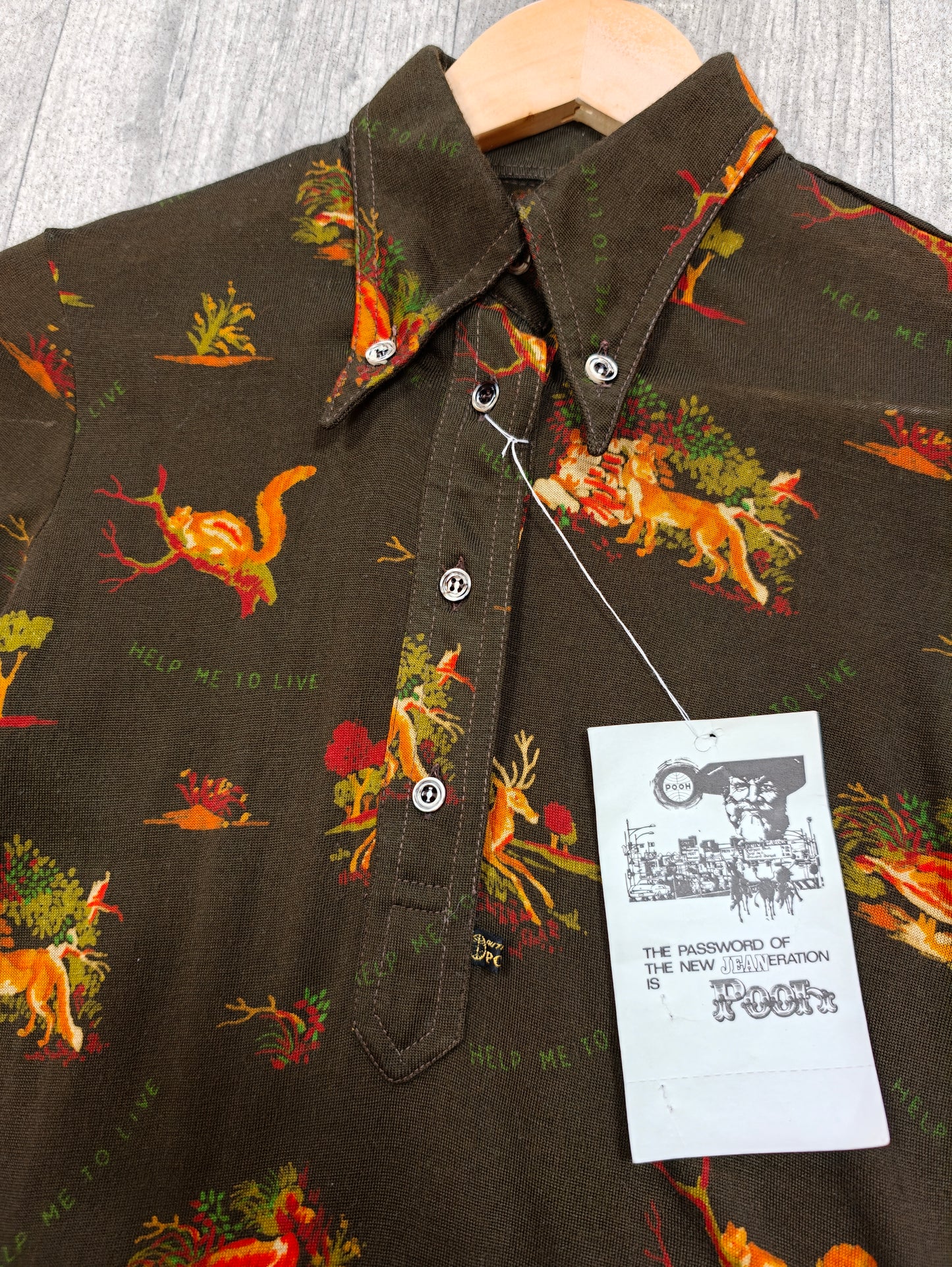 Deadstock 1970s Pooh novelty print 'Help me to live' shirt - XS