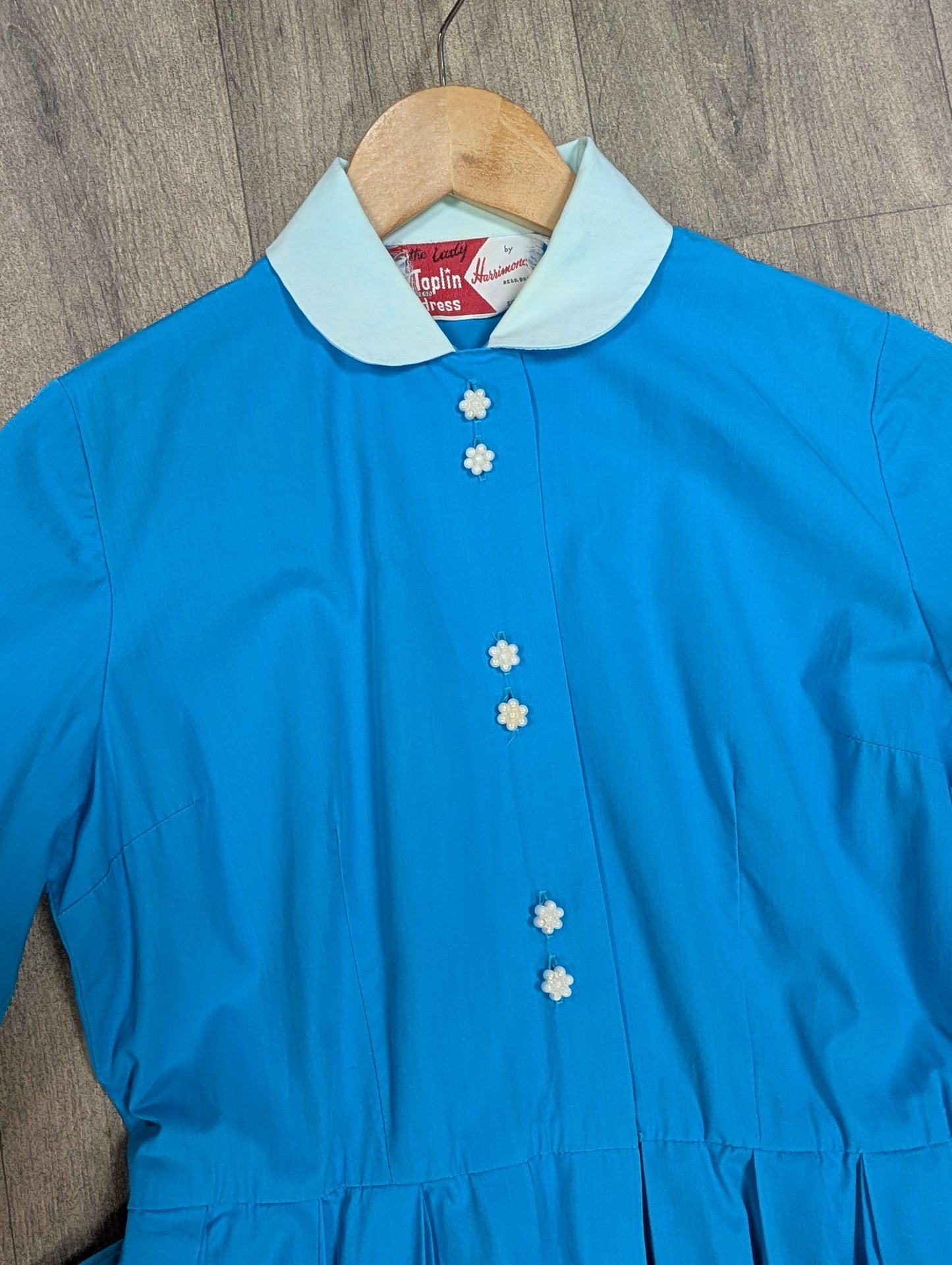 1950s The Lady by Harrimonde blue cotton dress and belt - 38"B, 29"W