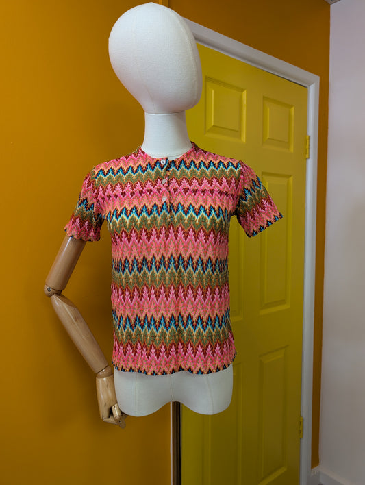 1960s Champions Knitwear pink chevron top - XS/S