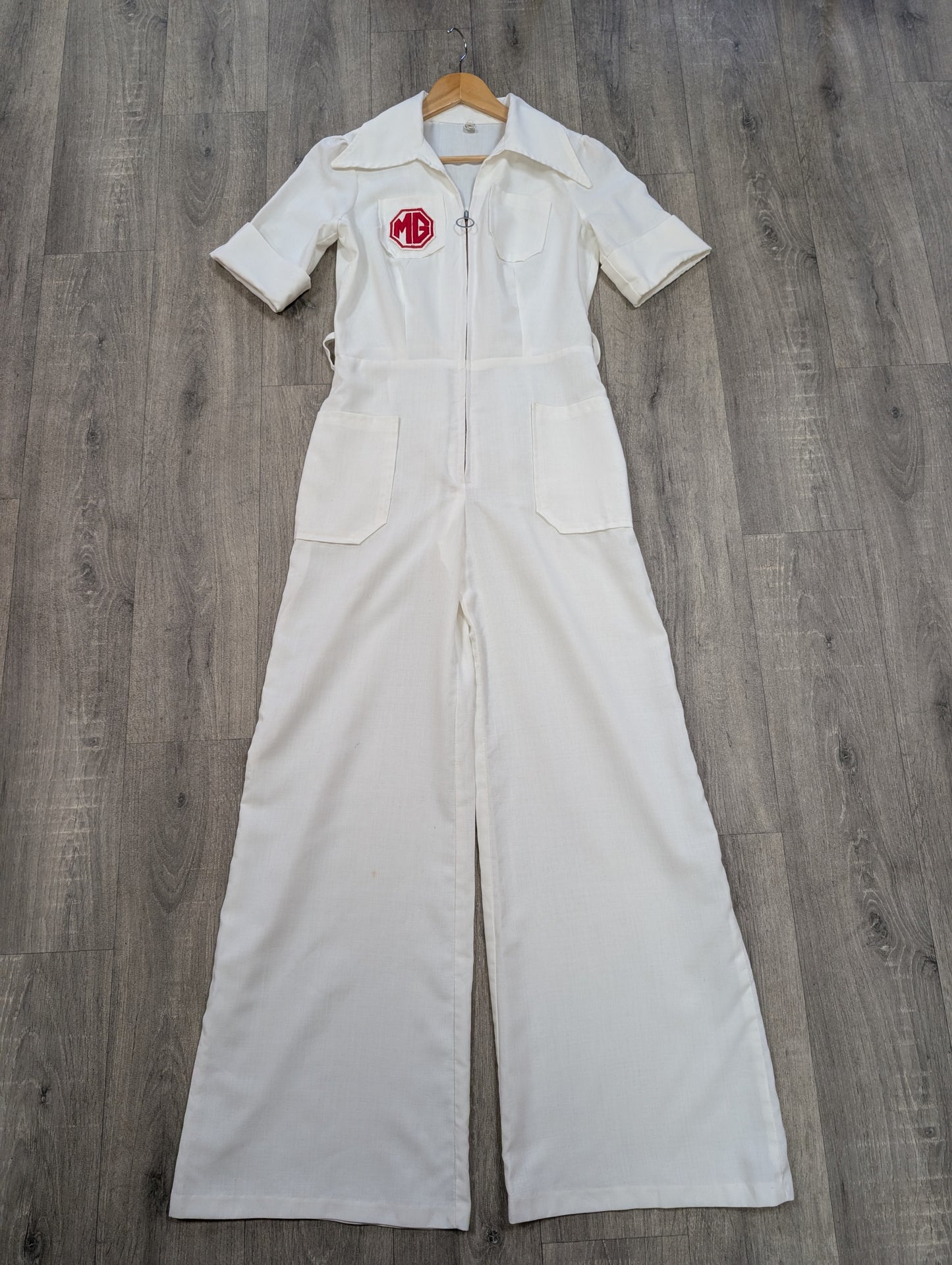 1970s white jumpsuit with MG patch - S/M/10/12