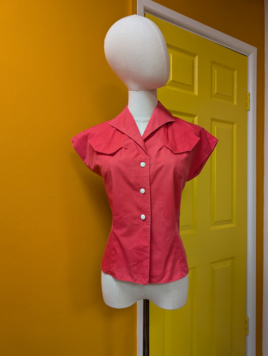 1950s Monique pink cotton blouse - S/M/10/12