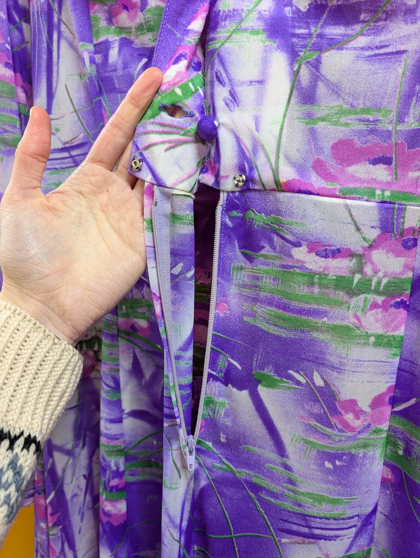 1970s Elida purple maxi dress & belt - M/12