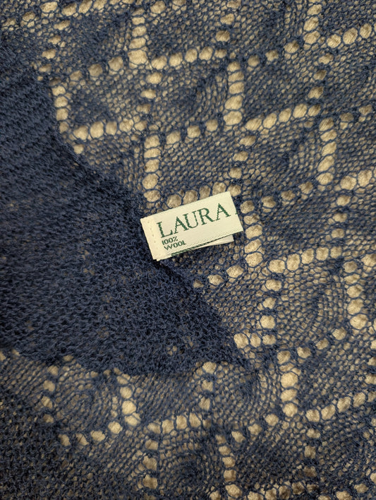 80s/90s Laura Ashley navy blue wool shawl/scarf