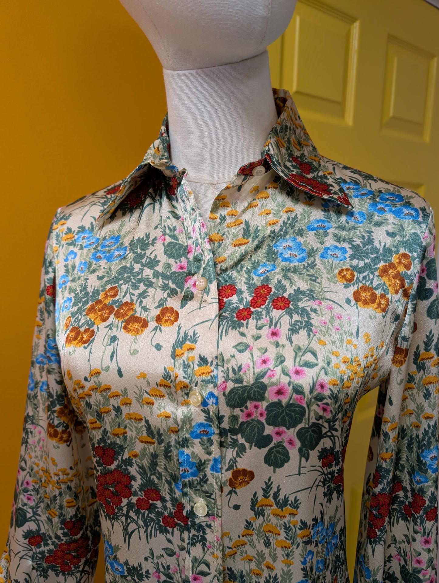 1970s Stuart Lang floral dagger collar shirt - XS