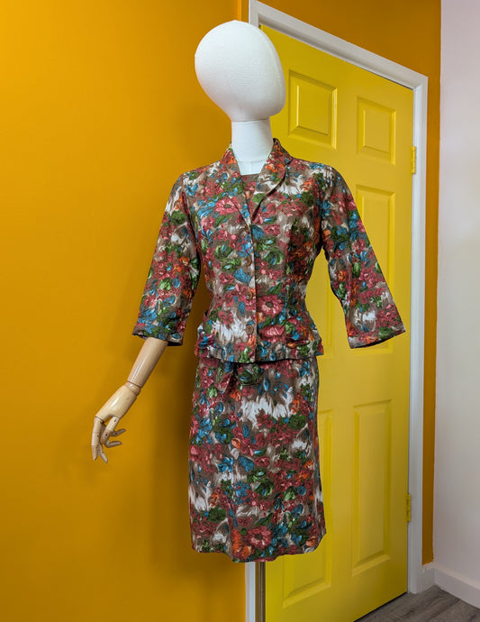 50s/60s Welsmere cotton dress, belt & jacket - S/10