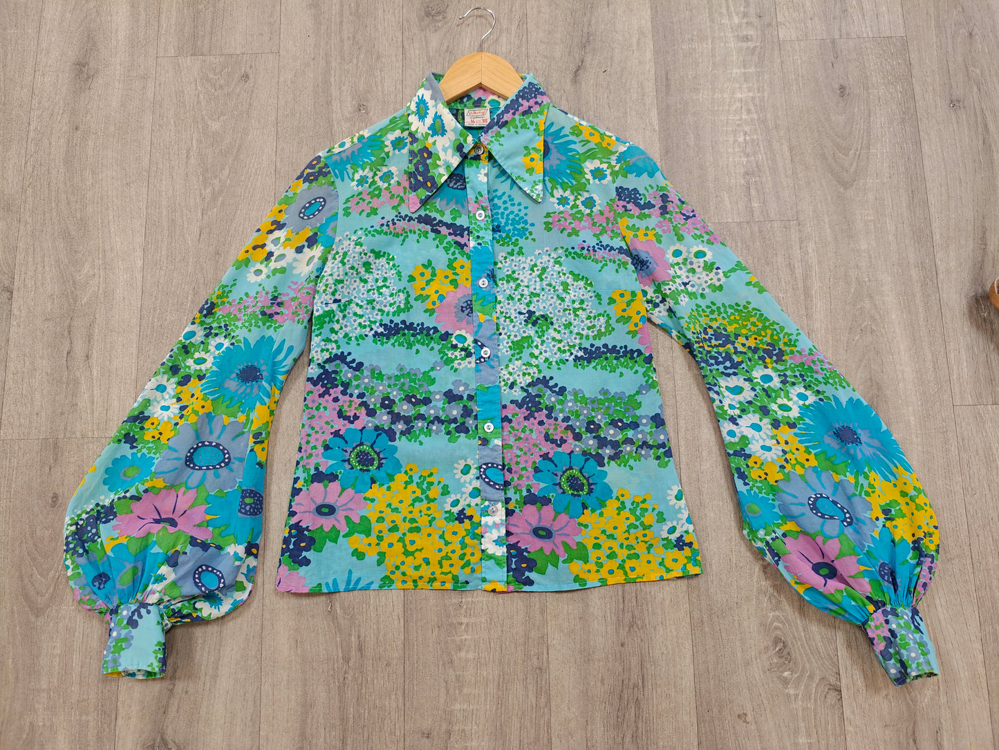 1970s St Michael floral cotton balloon sleeve shirt - M