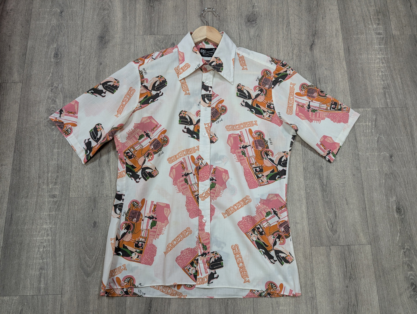 1970s Art Deco Mercedes novelty print shirt