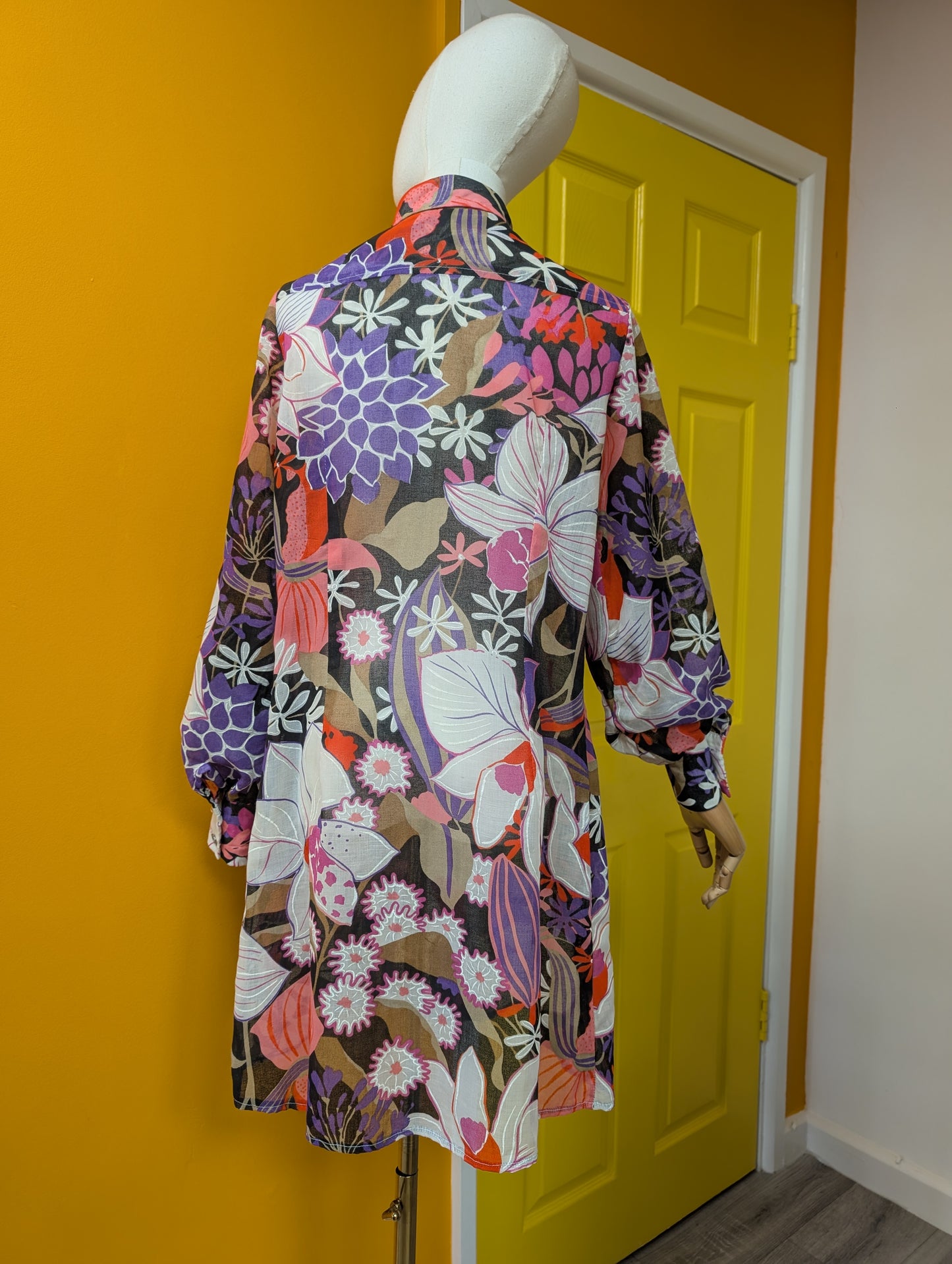 1970s Bernard Freres floral dress - M