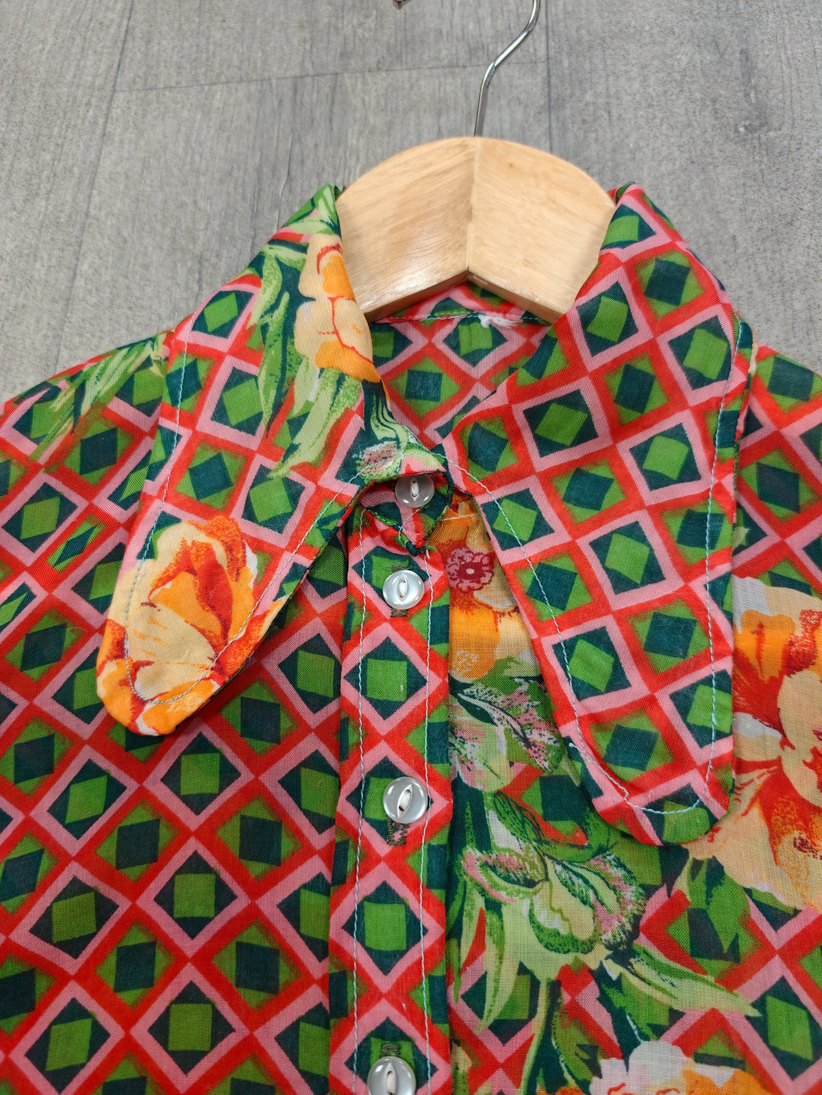 1970s balloon sleeve beagle collar shirt - XS