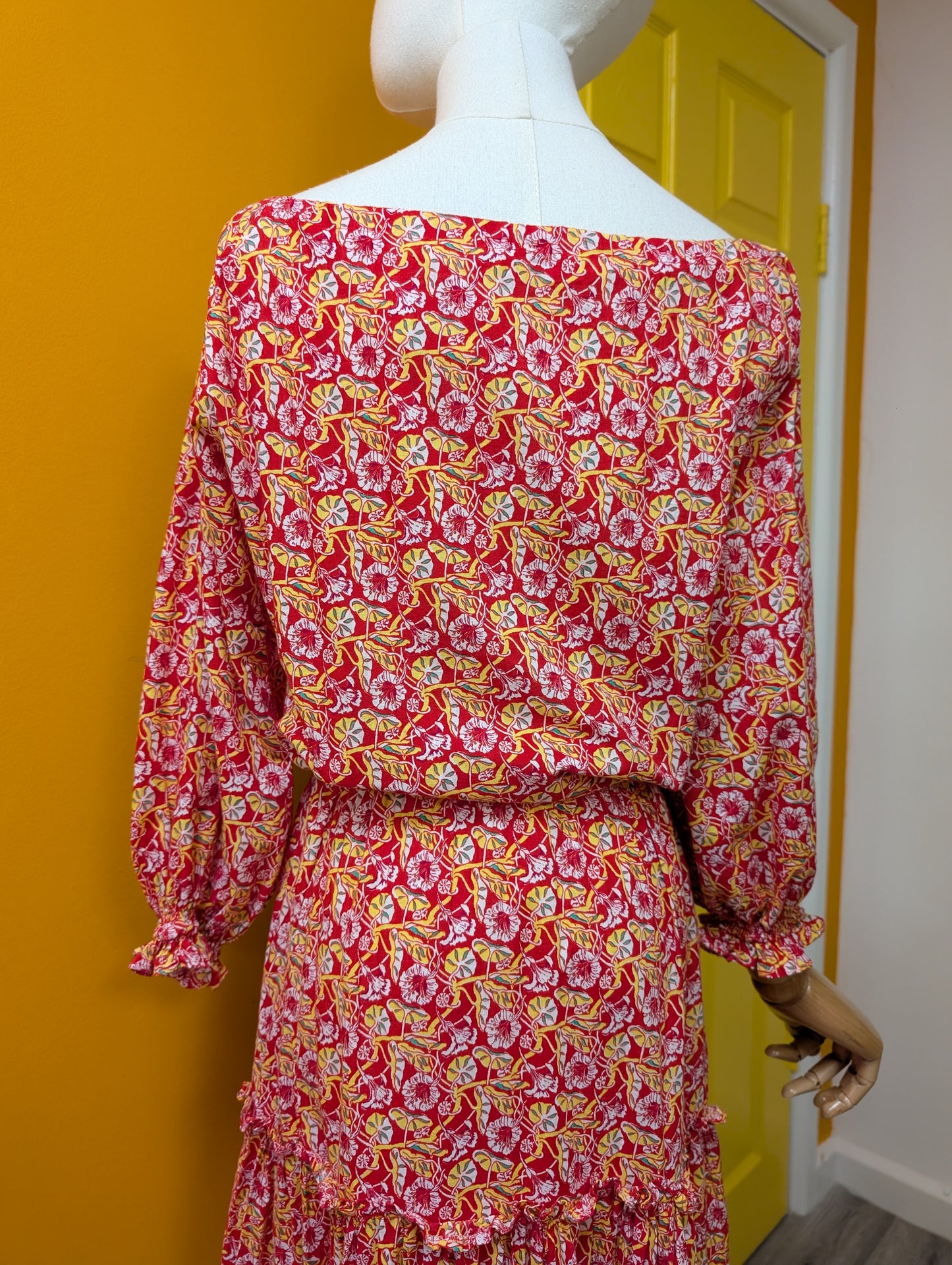 1970s Laura Ashley made in Wales red tiered maxi dress - S