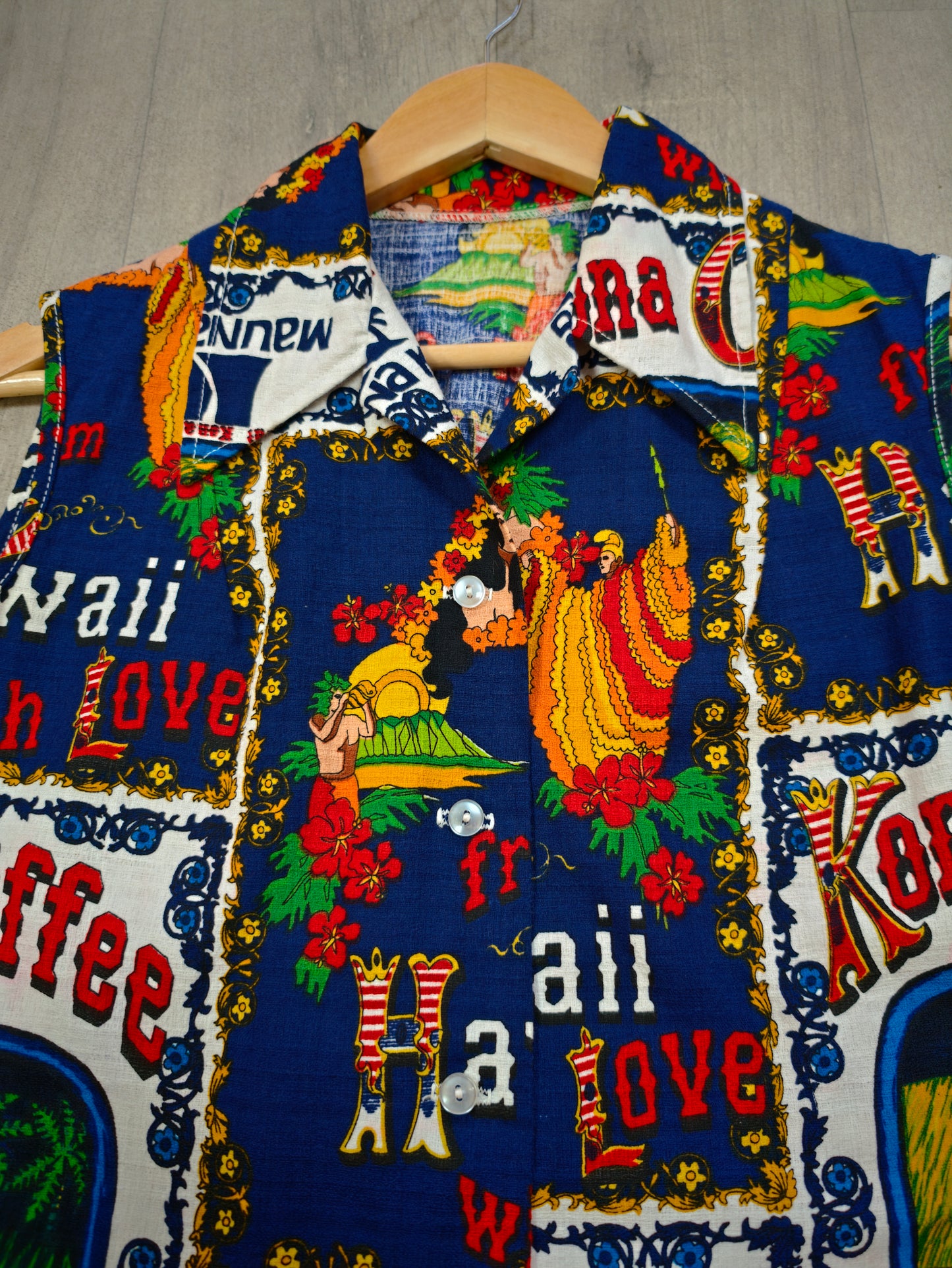 1970s Hawaiian 'Kona Coffee' novelty print top - S
