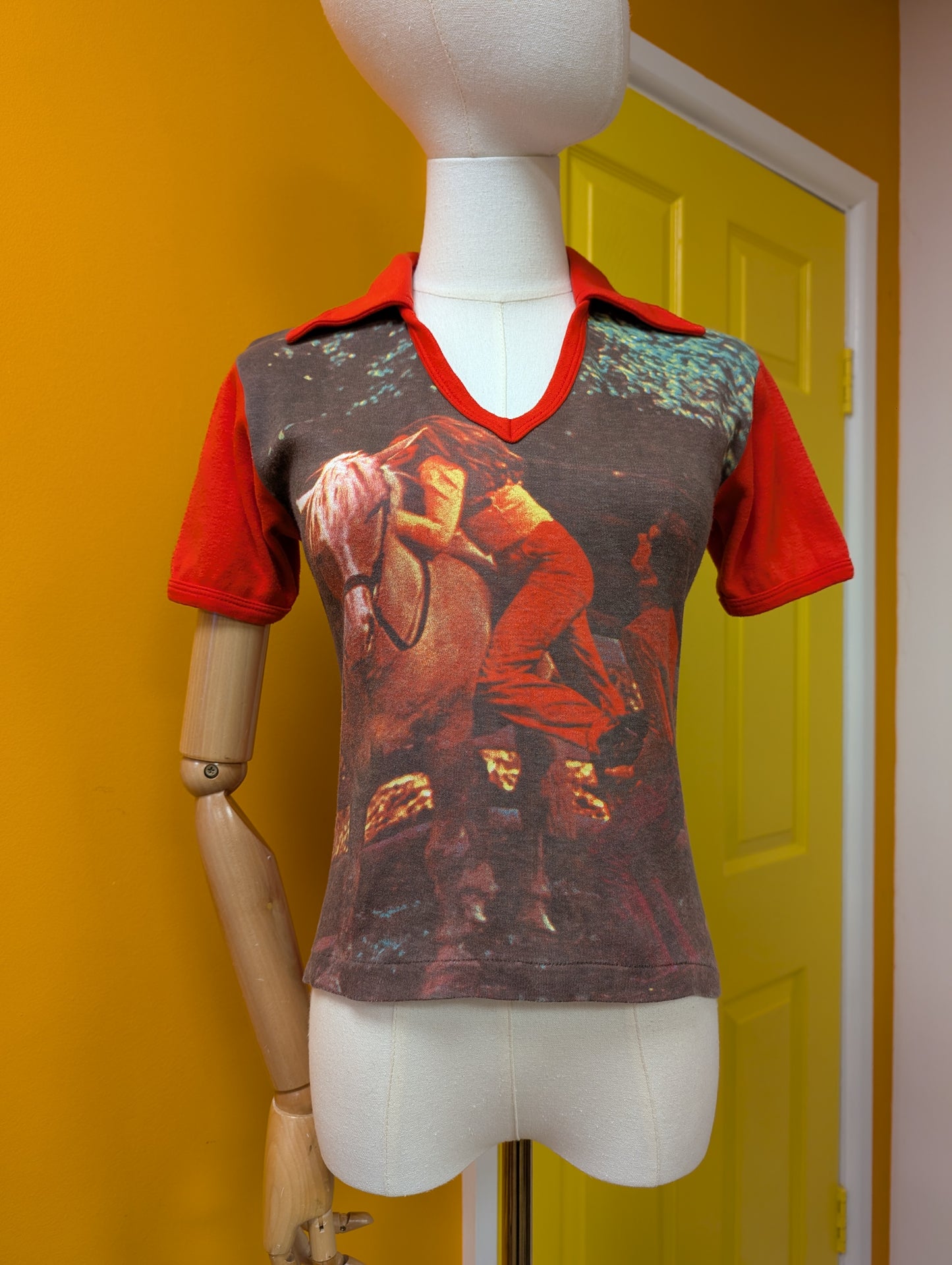 1970s red novelty photo print cotton t-shirt - XS/S