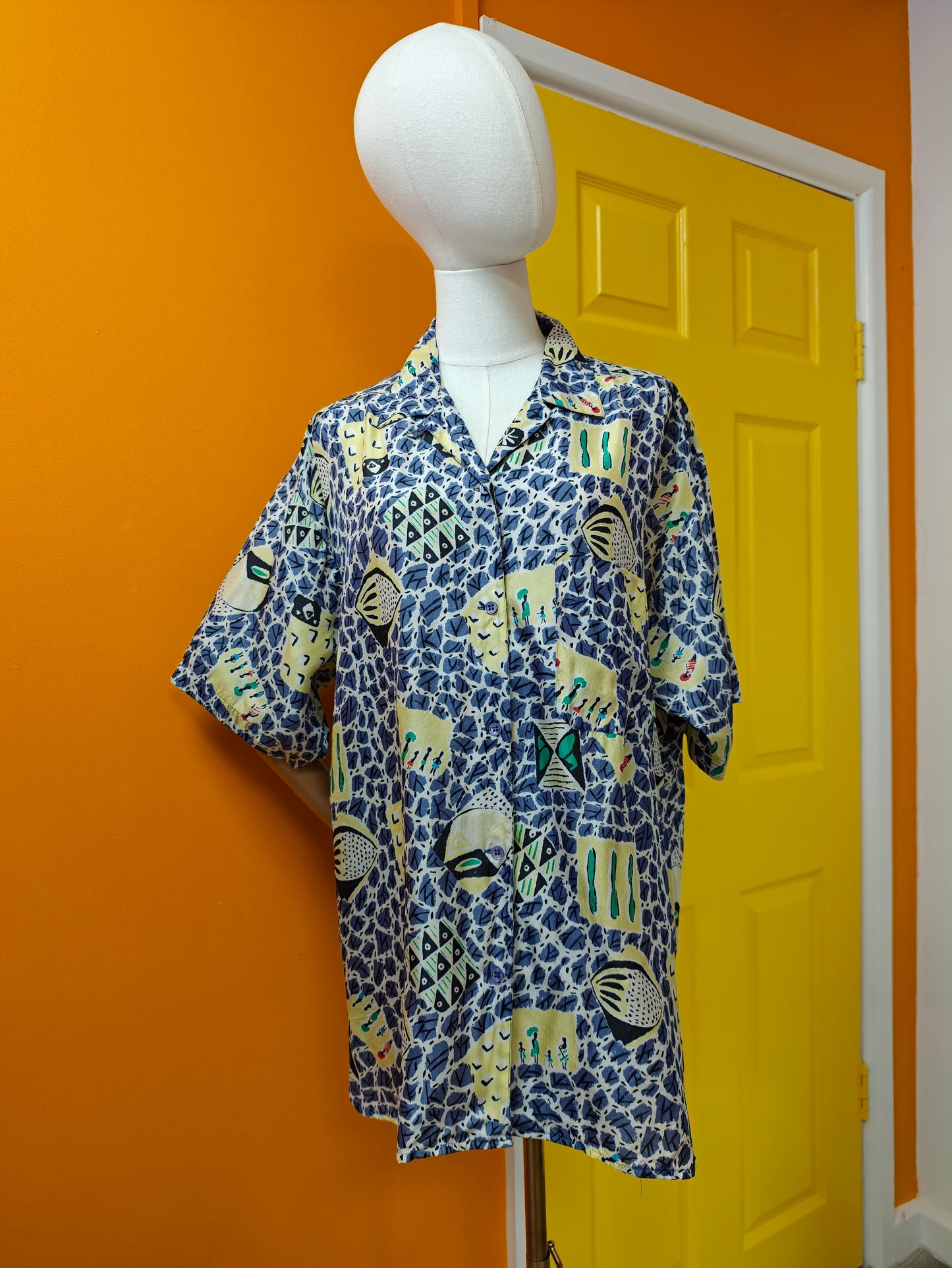1990s Nicole Farhi novelty print silk shirt - L/XL