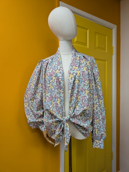 1980s Marquesa bow print jacket/cover up - M